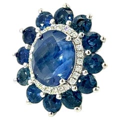 Zafiro natural Anillo de diamantes Talla 7 Oro de 14k 10,36 TCW Certificado
