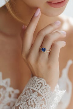 Bague saphir naturel Diamant Taille 7 Or 14k 1.59 TCW Certifié