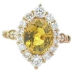 Bague en saphir naturel et diamants, taille 7, or 14 carats, 6,21 carats au total, certifiée