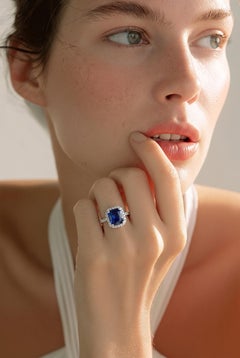 Bague saphir naturel Diamant Taille 7 Or 14k 7.16 TCW Certifié