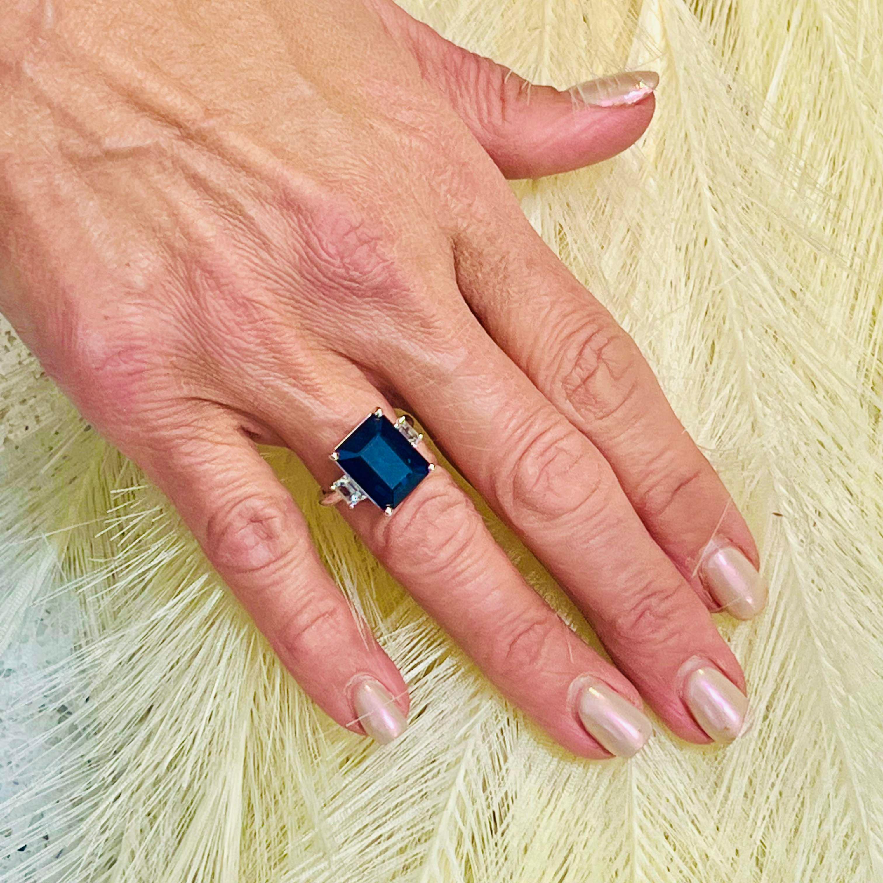 Natural Sapphire Diamond Ring 14k W Gold 12.36 TCW Certified In New Condition For Sale In Brooklyn, NY