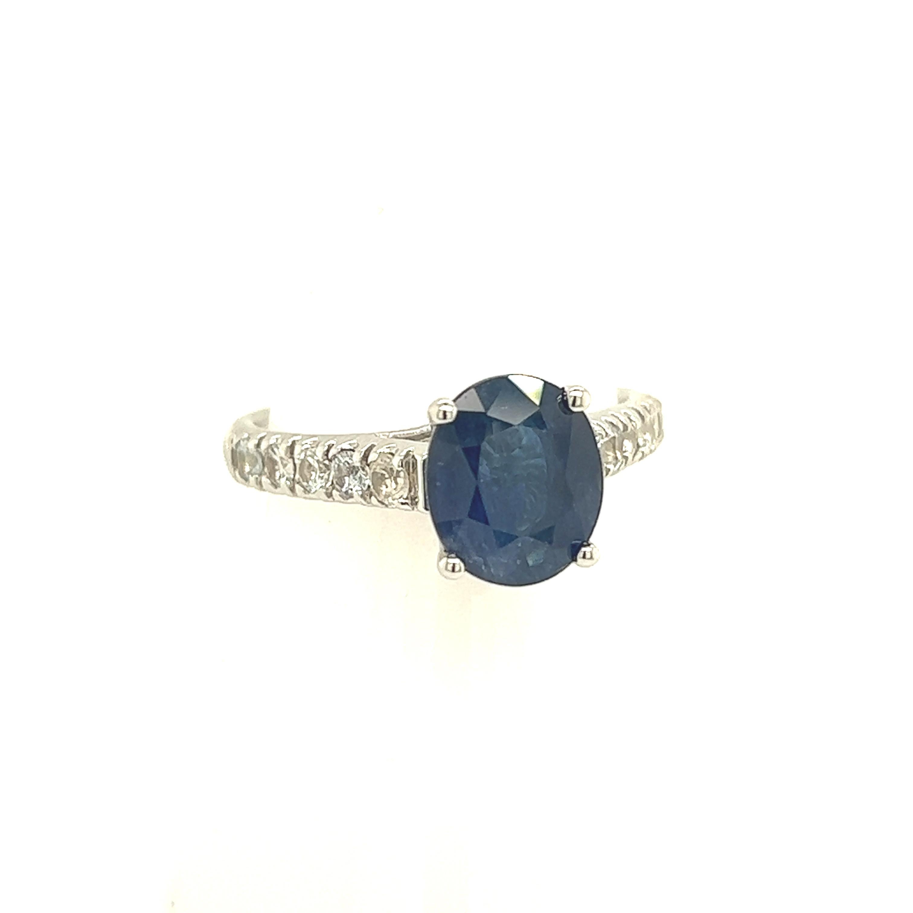 Mixed Cut Natural Sapphire Diamond Ring 14k W Gold 3 TCW Certified For Sale
