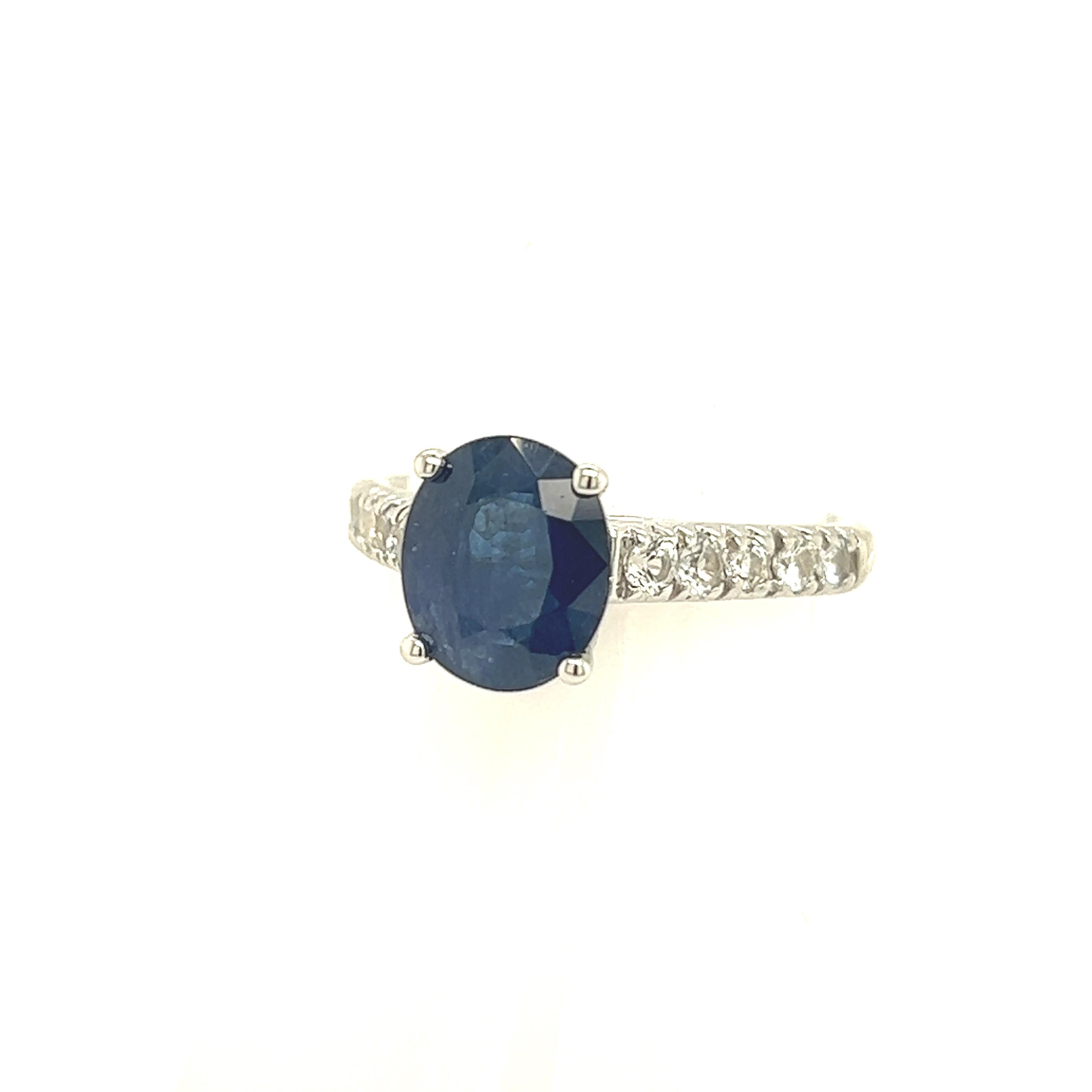 Natural Sapphire Diamond Ring 14k W Gold 3 TCW Certified In Good Condition For Sale In Brooklyn, NY