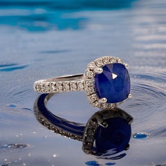 Bague en or blanc 14 carats avec saphir naturel certifié 2,51 carats, taille 7