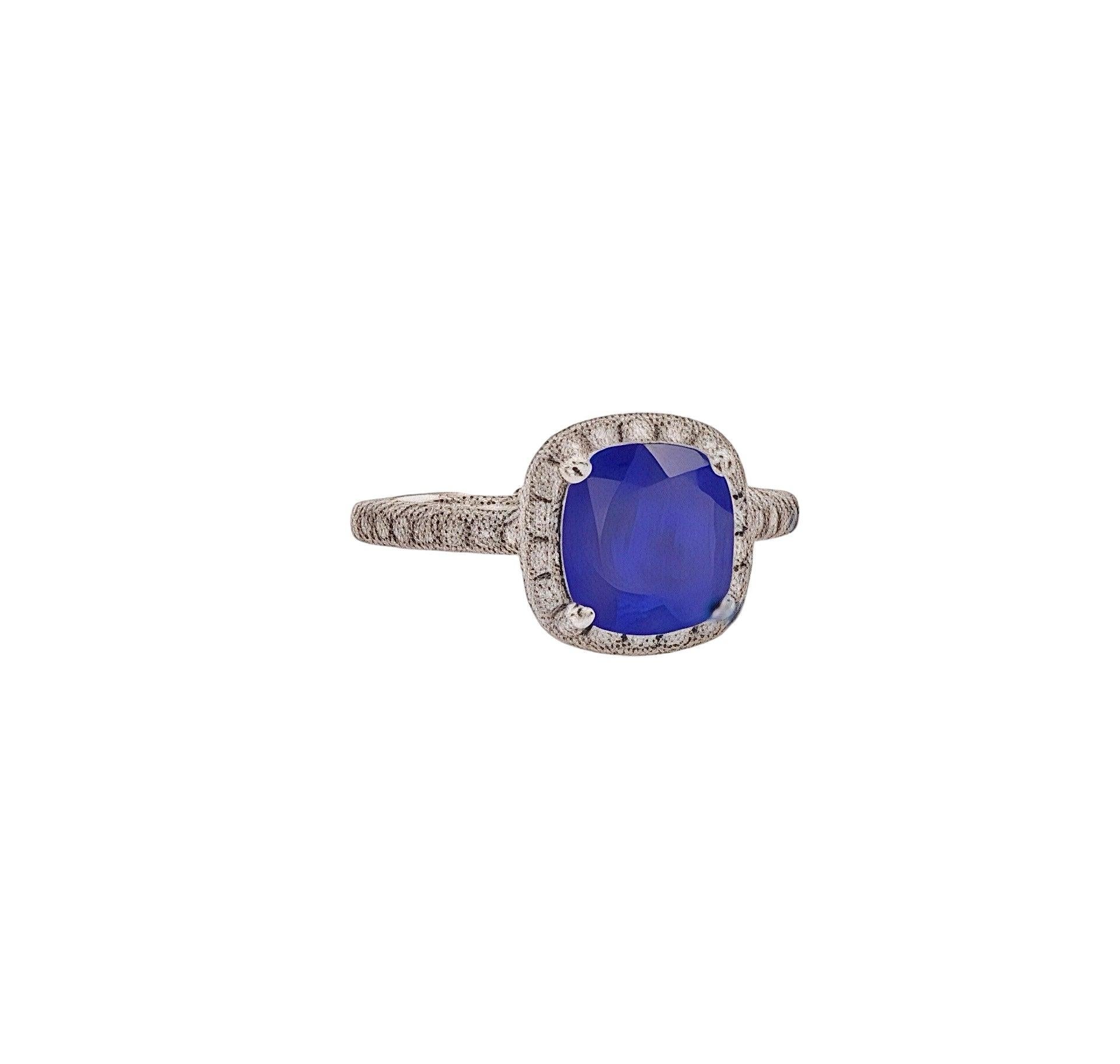 Bague en or blanc 14 carats avec saphir naturel certifié 2,51 carats, taille 7 Neuf - En vente à Brooklyn, NY