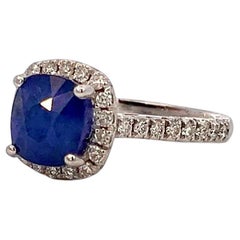 Anello con zaffiro naturale e diamante misura 7 in oro bianco 14k certificato 2,51