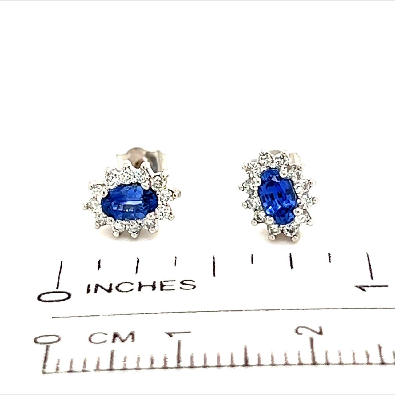 Round Cut Natural Sapphire Diamond Stud Earrings 14k Gold 0.84 TCW Certified For Sale