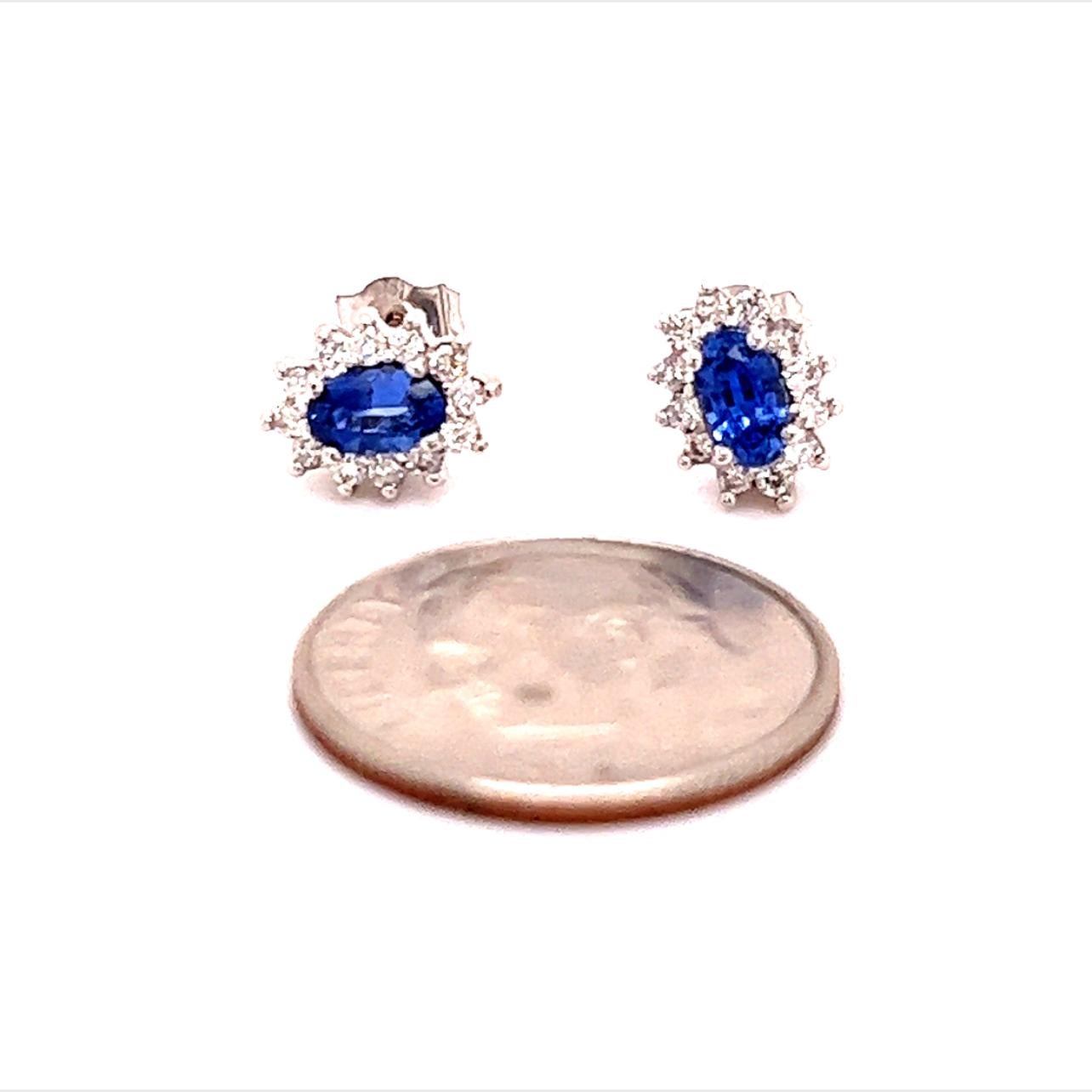 Oval Cut Natural Sapphire Diamond Stud Earrings 14k Gold 0.90 TCW Certified For Sale