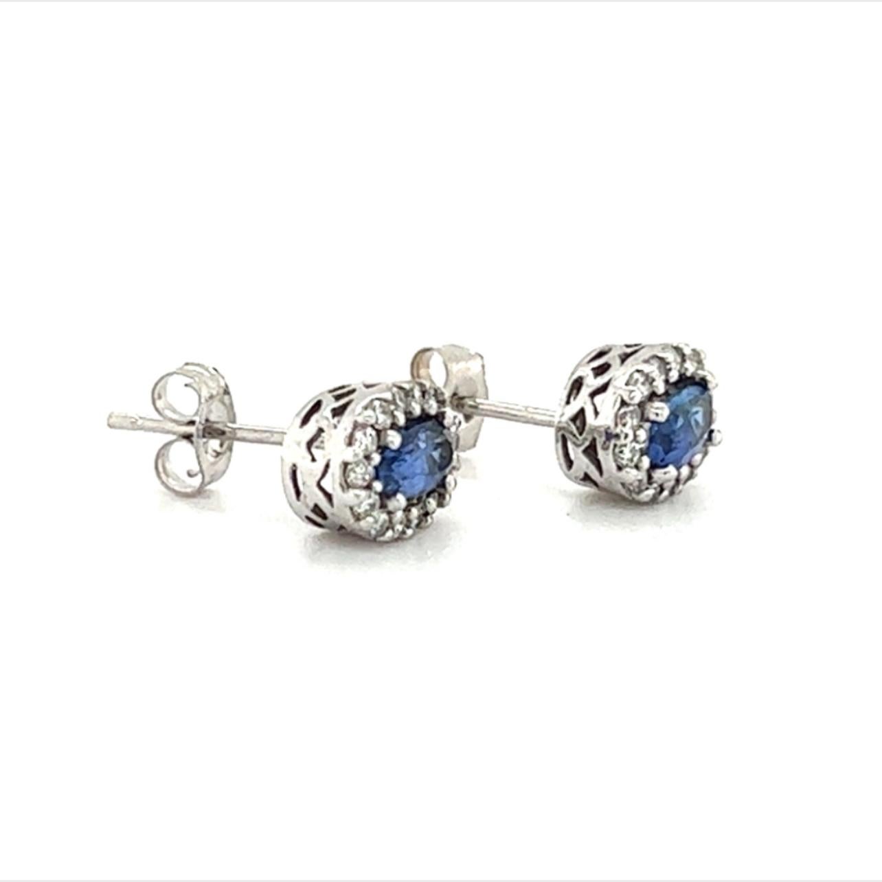 Natural Sapphire Diamond Stud Earrings 14k W Gold 0.64 TCW Certified For Sale 5