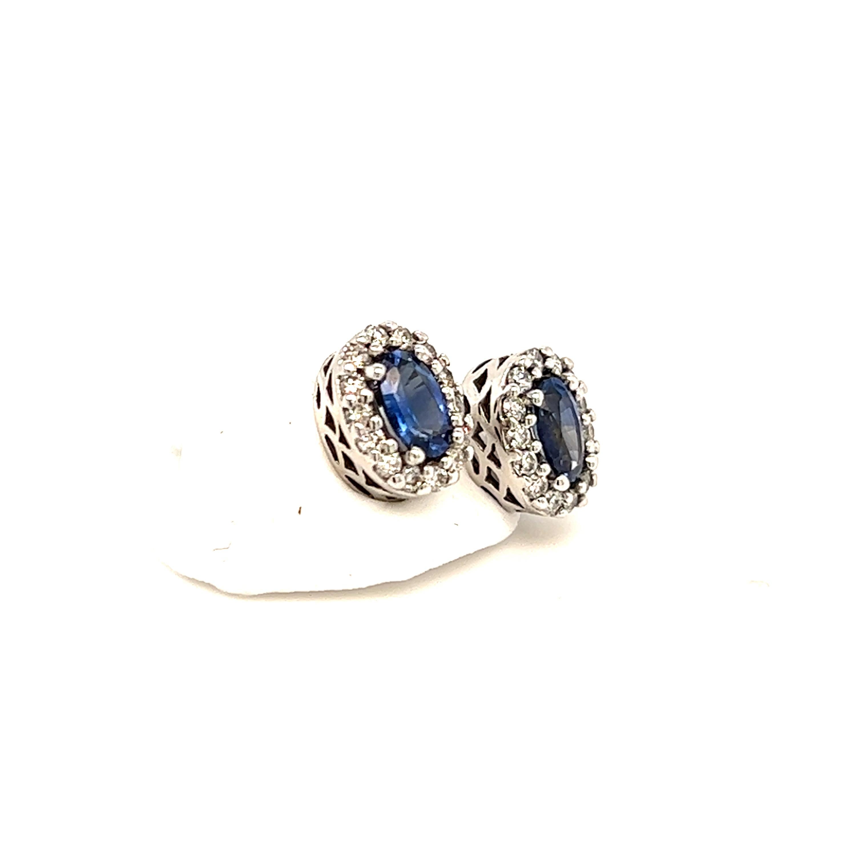 Natural Sapphire Diamond Stud Earrings 14k W Gold 0.64 TCW Certified For Sale 6