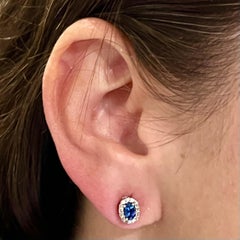 Clous d'oreilles en or 14 carats avec saphir naturel et diamants, certifiés TCW 0,64 carat