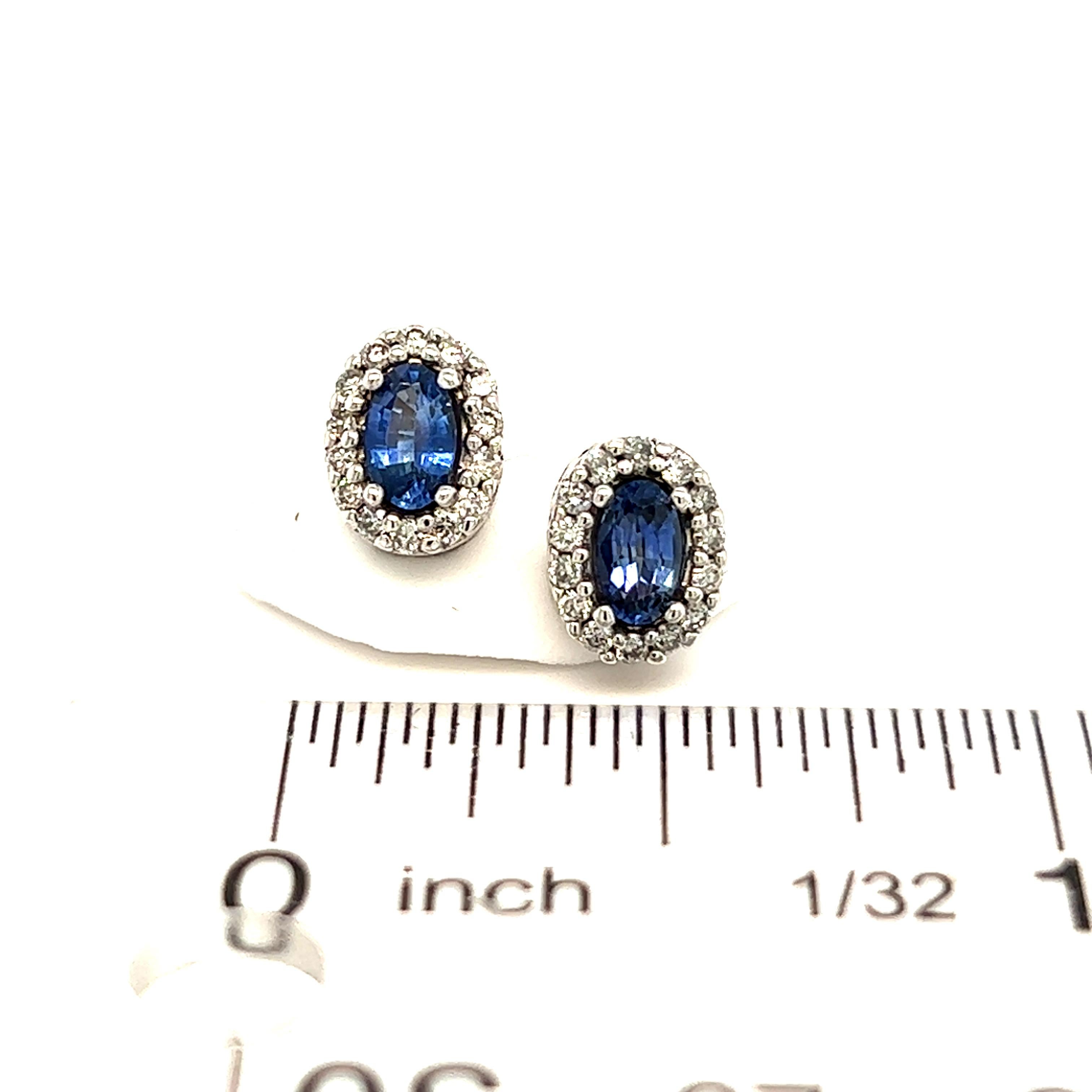 Natural Sapphire Diamond Stud Earrings 14k W Gold 0.64 TCW Certified In New Condition For Sale In Brooklyn, NY