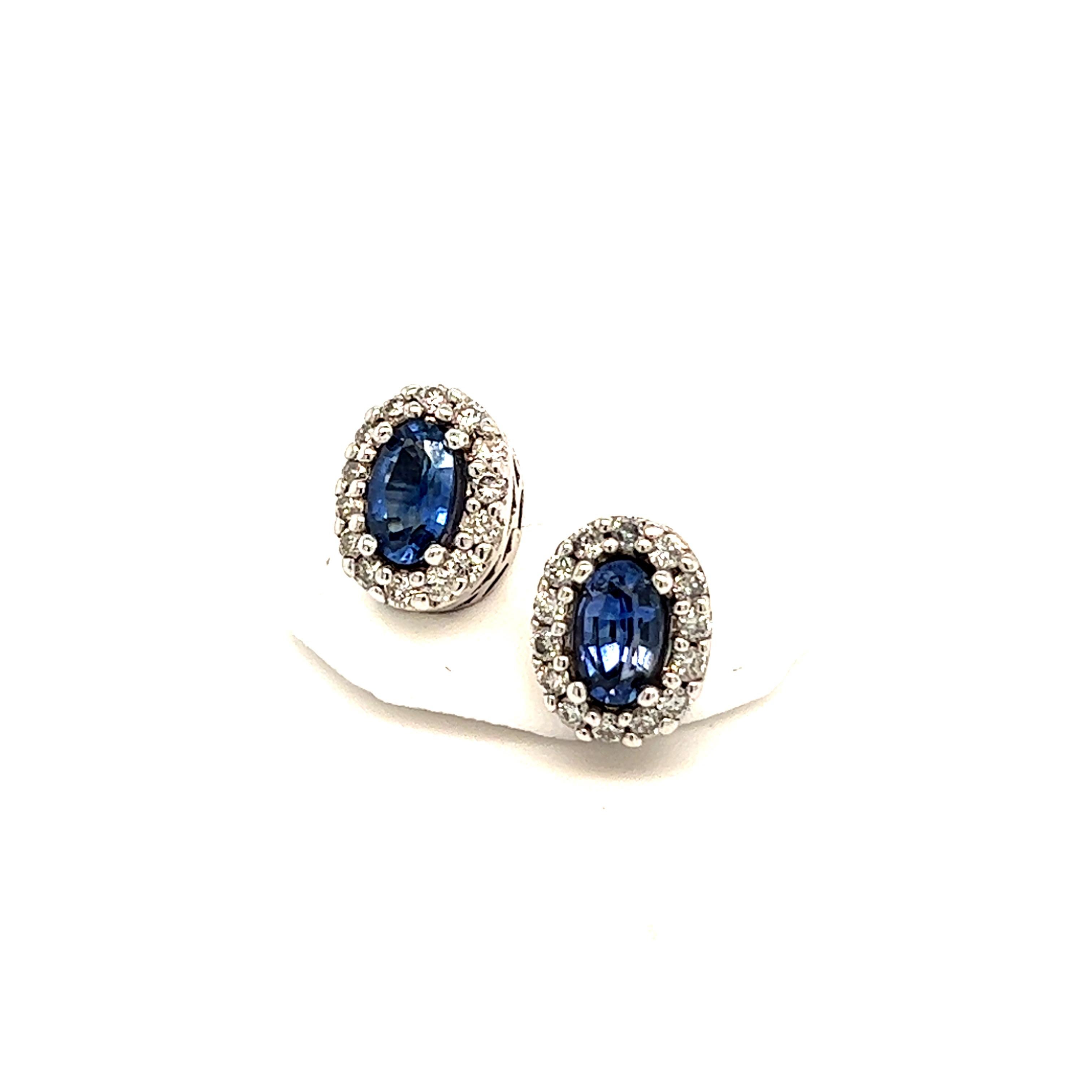 Women's or Men's Natural Sapphire Diamond Stud Earrings 14k W Gold 0.64 TCW Certified For Sale