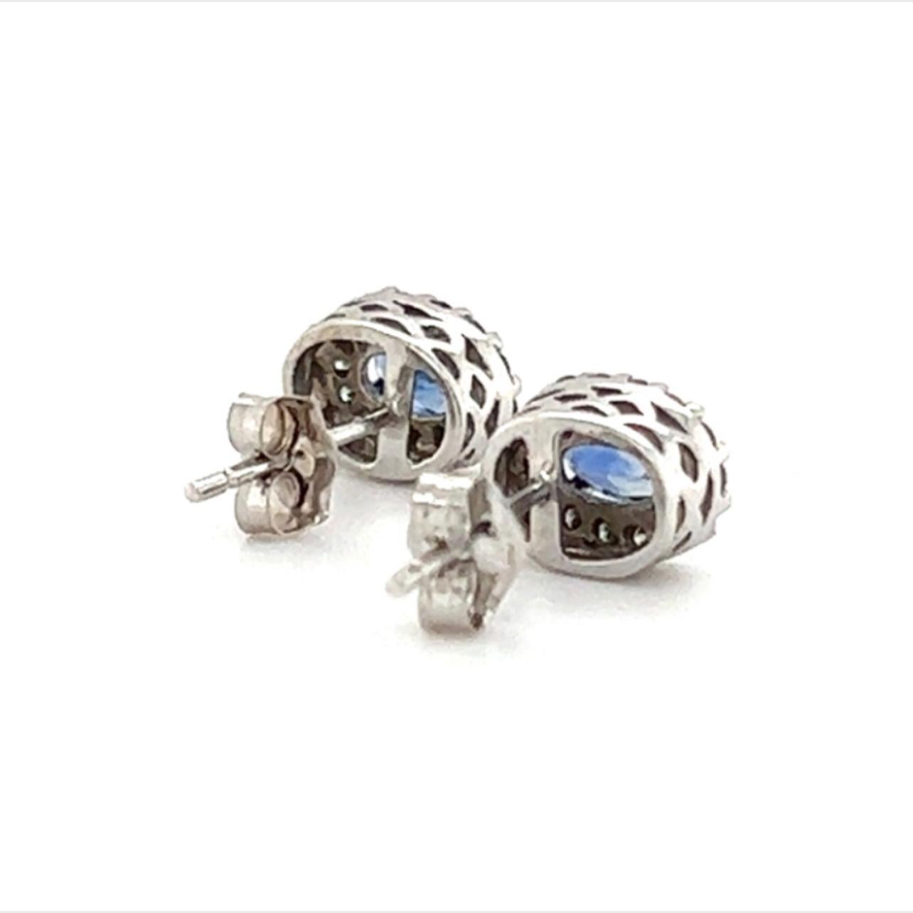 Natural Sapphire Diamond Stud Earrings 14k W Gold 0.64 TCW Certified For Sale 2