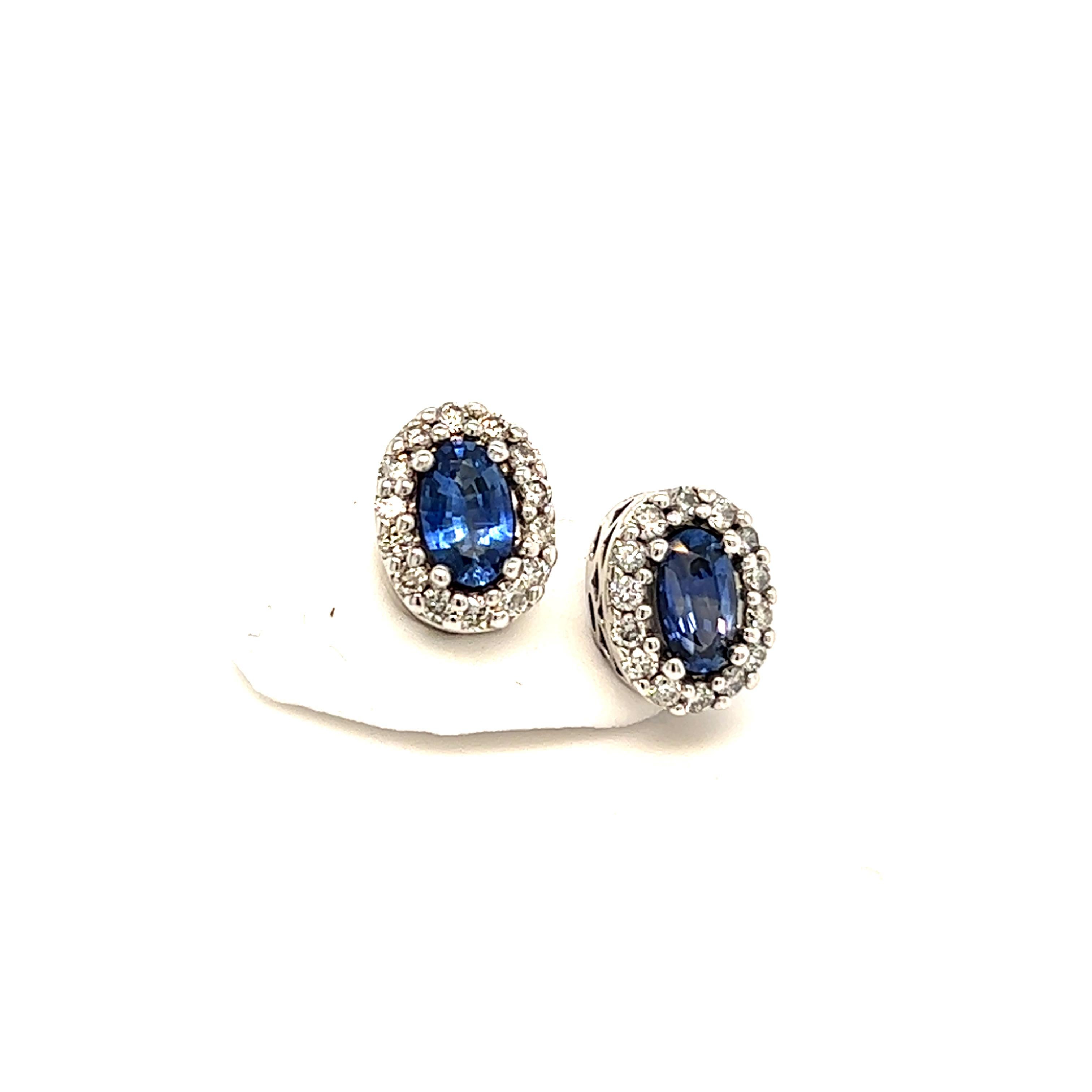 Natural Sapphire Diamond Stud Earrings 14k W Gold 0.64 TCW Certified For Sale 3