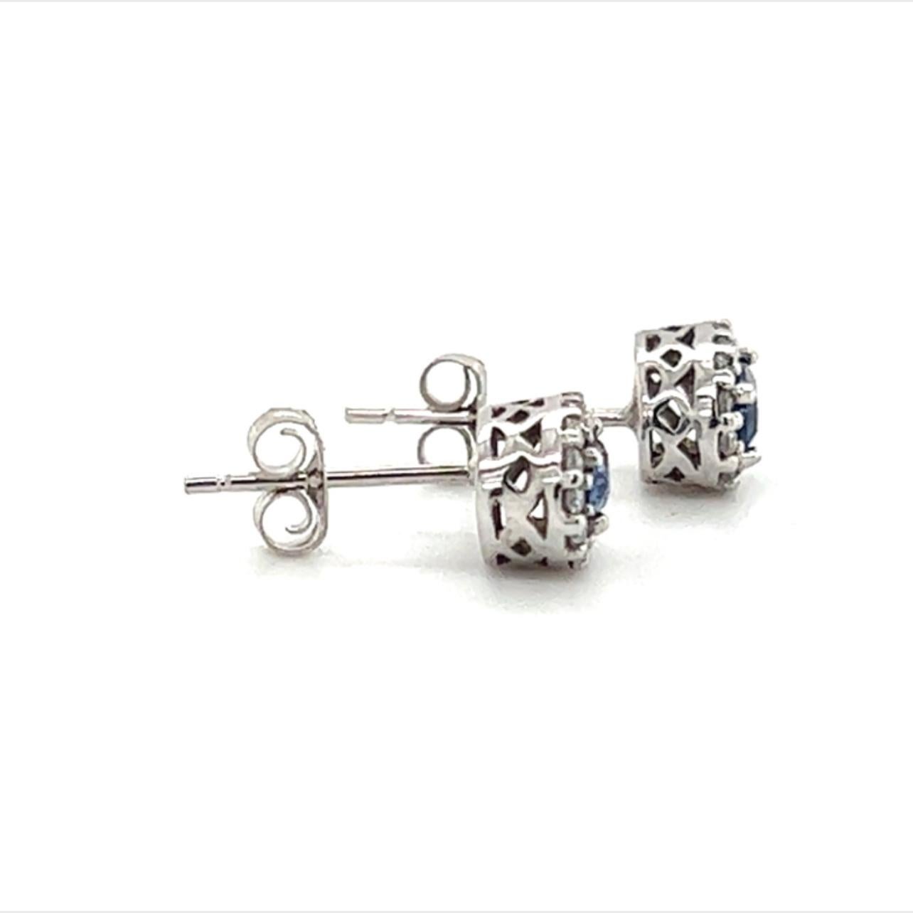 Natural Sapphire Diamond Stud Earrings 14k W Gold 0.64 TCW Certified For Sale 4