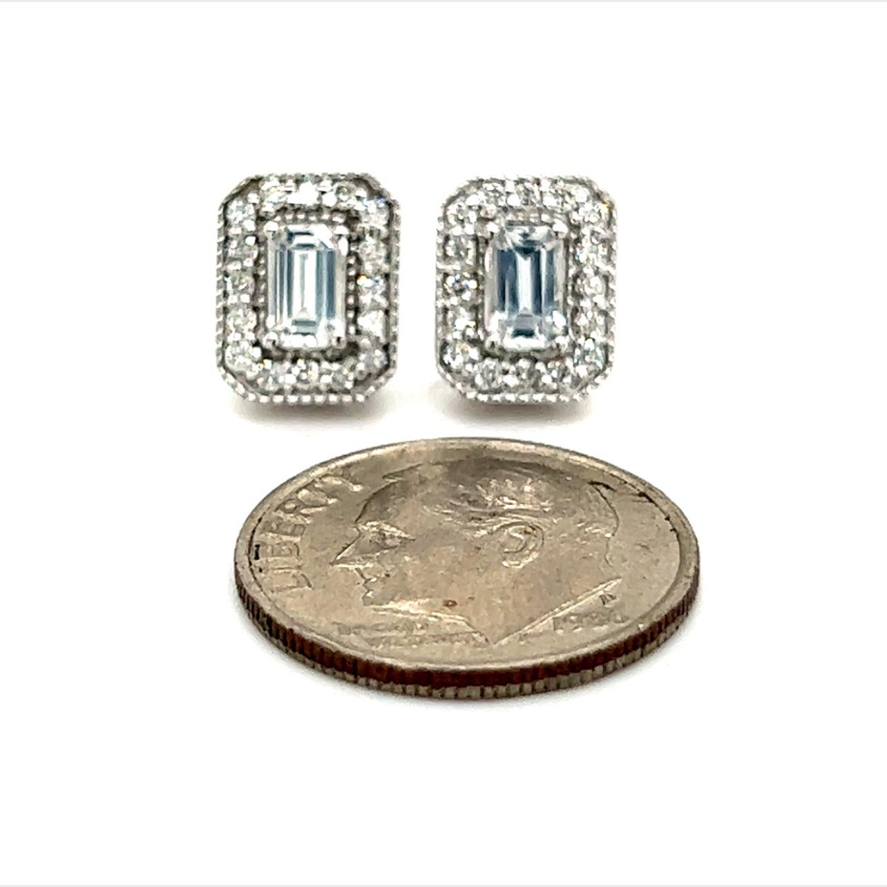 Women's Natural Sapphire Diamond Stud Earrings 14k W Gold 0.96 TCW Certified For Sale