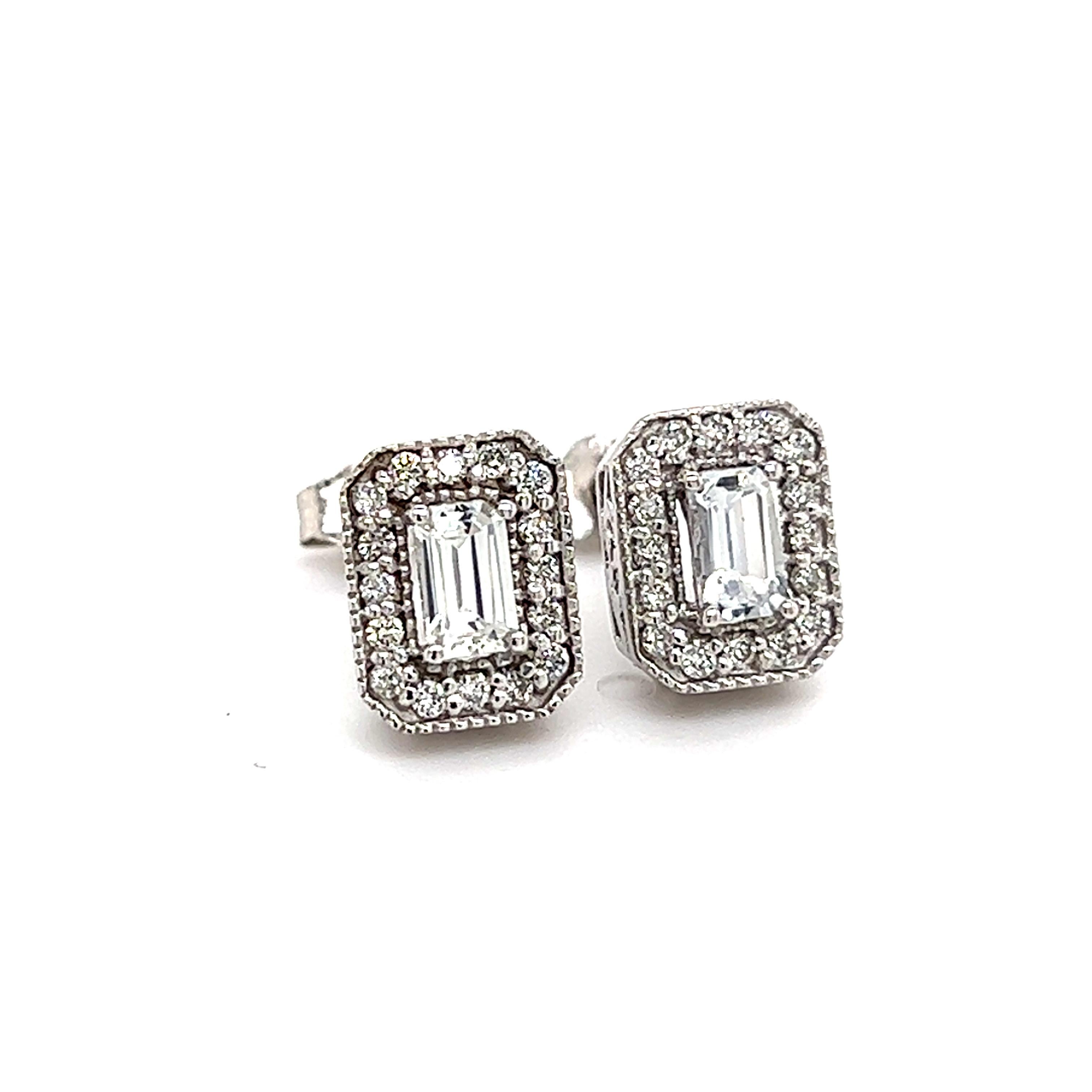 Natural Sapphire Diamond Stud Earrings 14k W Gold 0.96 TCW Certified For Sale 1