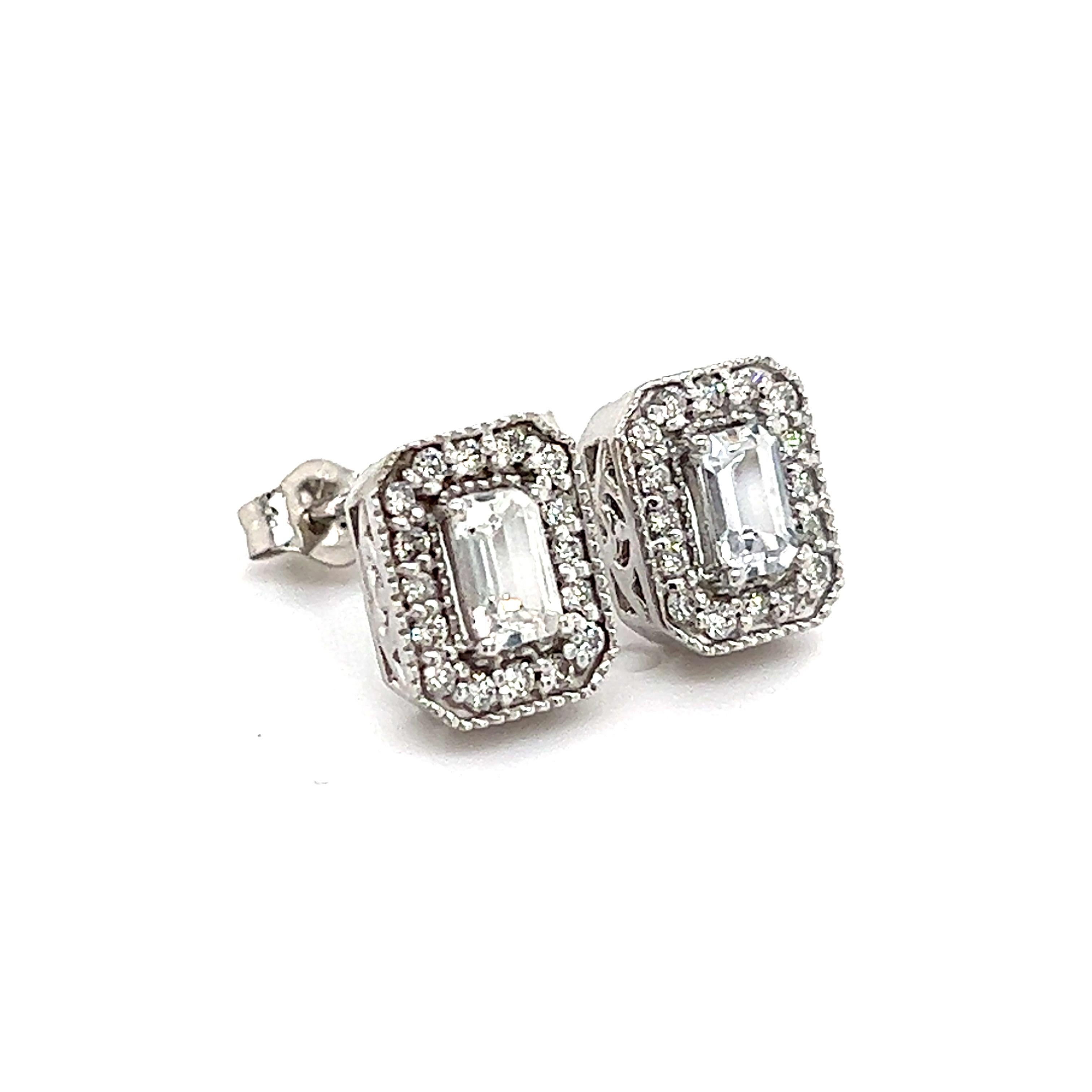 Natural Sapphire Diamond Stud Earrings 14k W Gold 0.96 TCW Certified For Sale 3