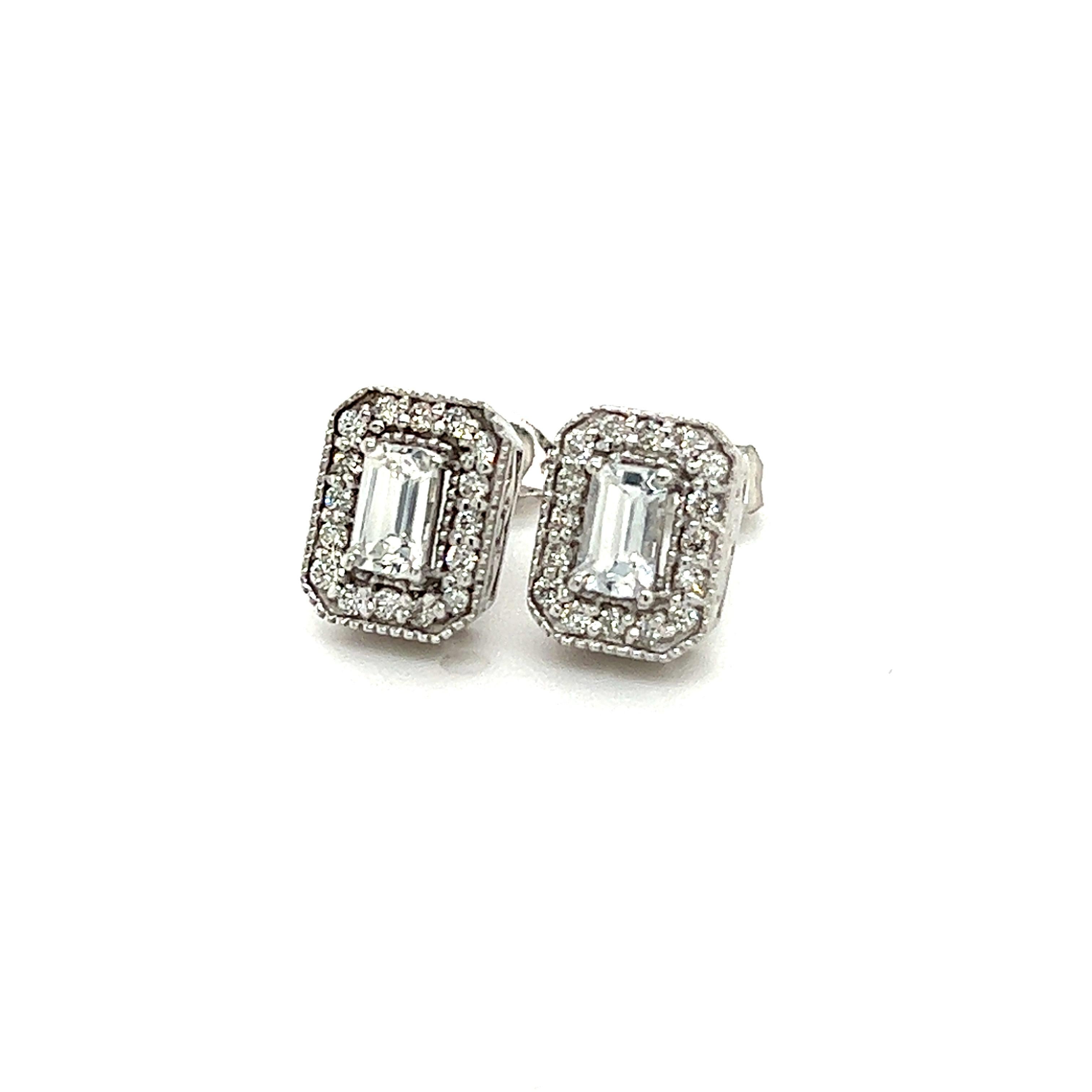Natural Sapphire Diamond Stud Earrings 14k W Gold 0.96 TCW Certified For Sale 4