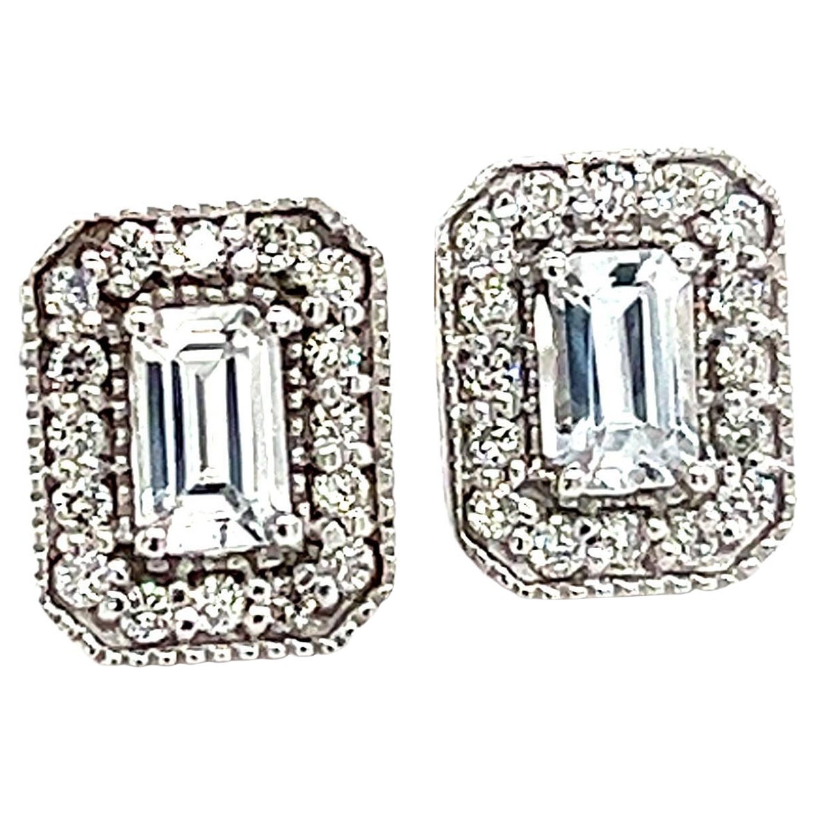 Pendientes de zafiro natural con diamante 14k W Oro 0.96 TCW Certificado