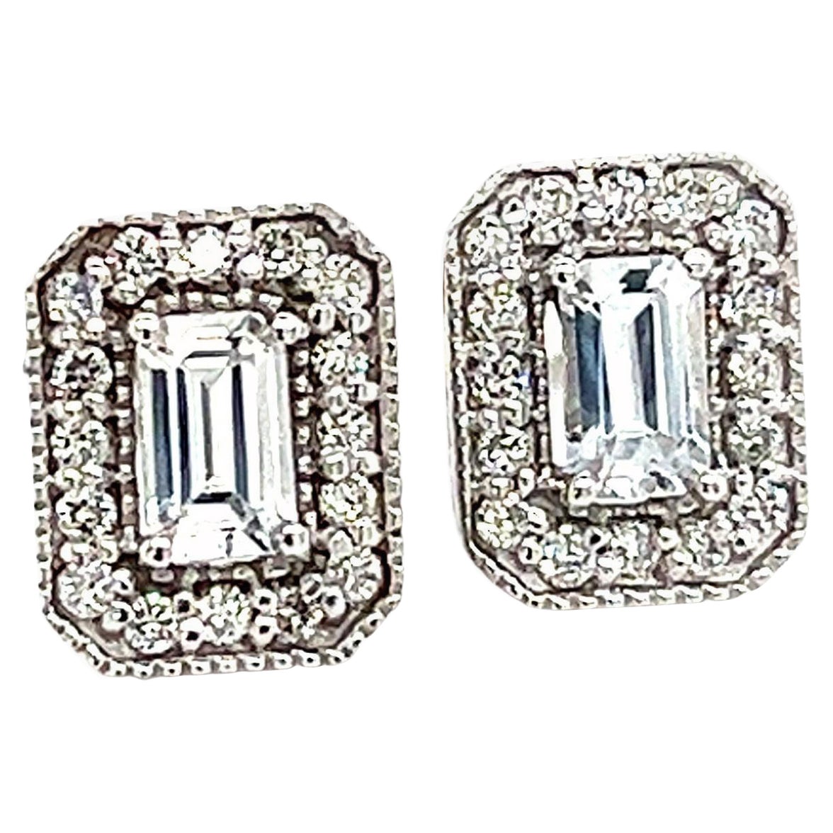 Pendientes de zafiro natural con diamante 14k W Oro 0.96 TCW Certificado
