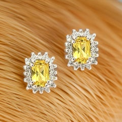 Natural Sapphire Diamond Stud Earrings 14k W Gold 1.71 TCW Certified