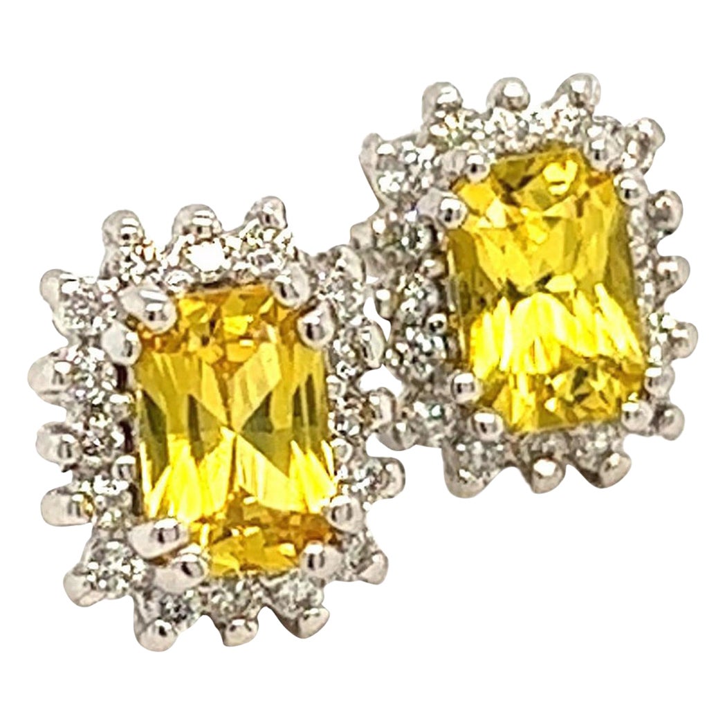 Pendientes de zafiro natural con diamante 14k W Oro 1.71 TCW Certificado
