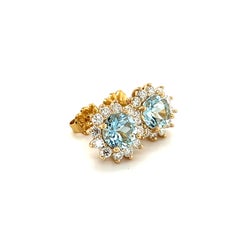 Clous d'oreilles en or 14 carats avec saphirs naturels et diamants, certifiés 4,98 carats poids total