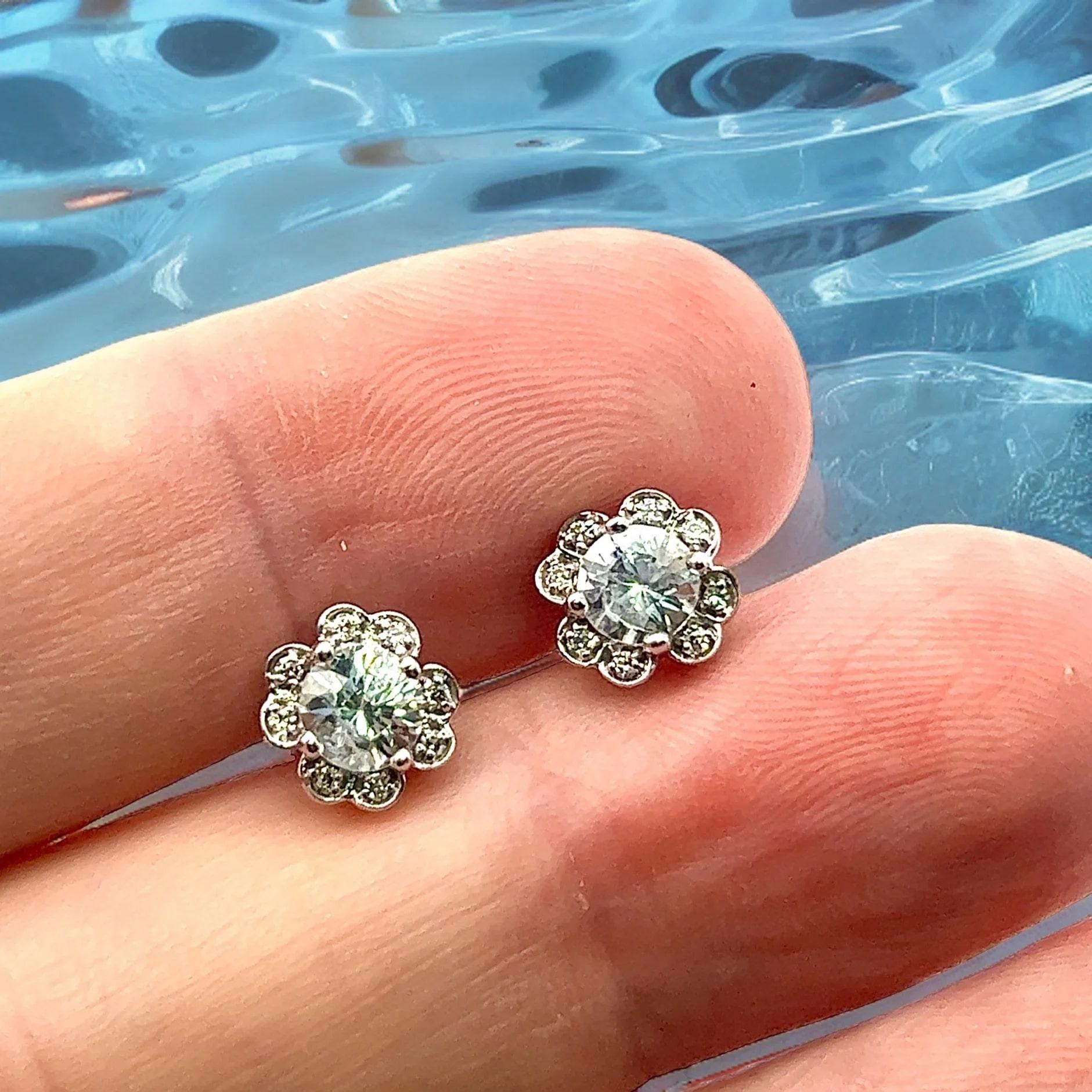 Natural Sapphire Diamond Stud Earrings 14k White Gold 1.62 TCW Certified For Sale 6