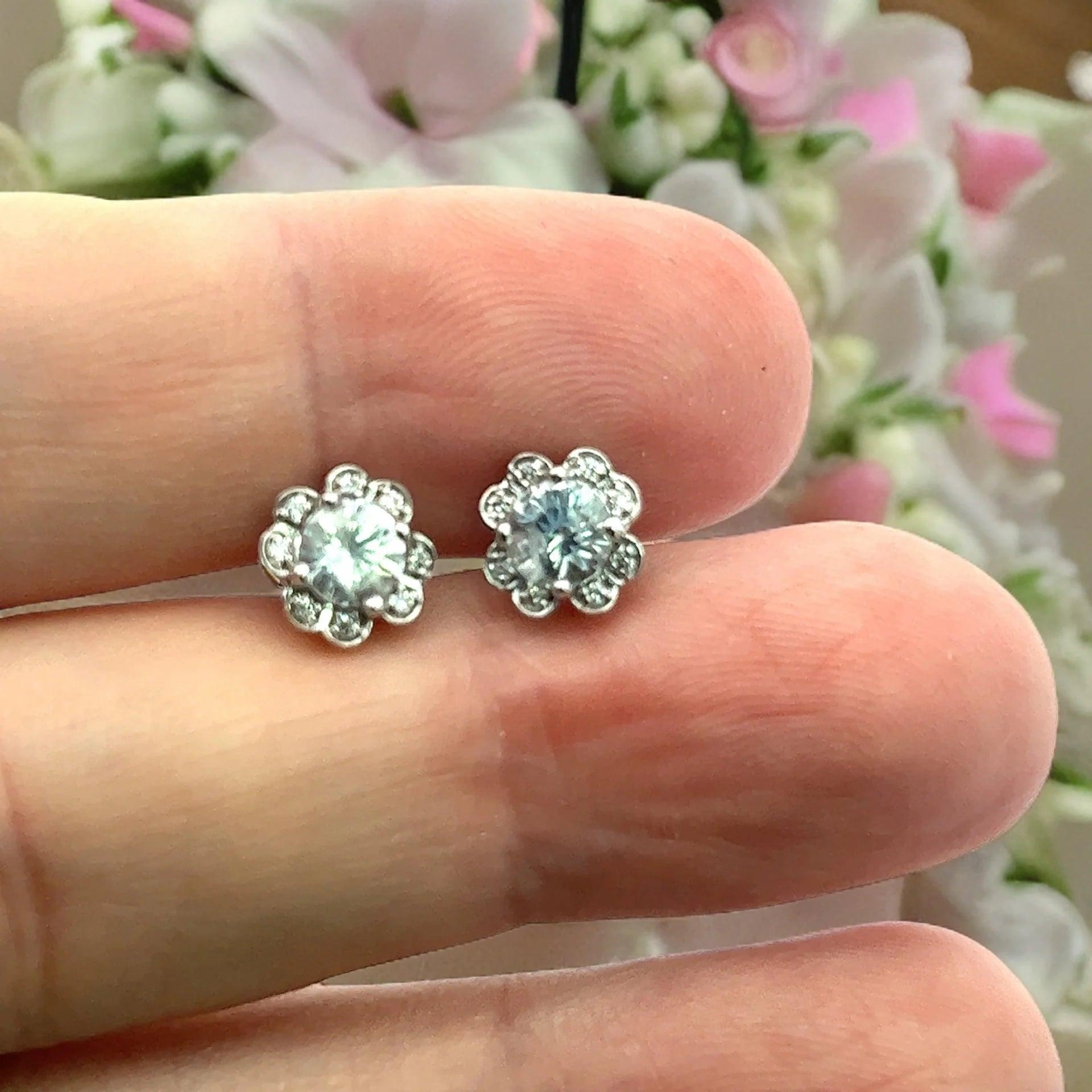 Natural Sapphire Diamond Stud Earrings 14k White Gold 1.62 TCW Certified For Sale 7