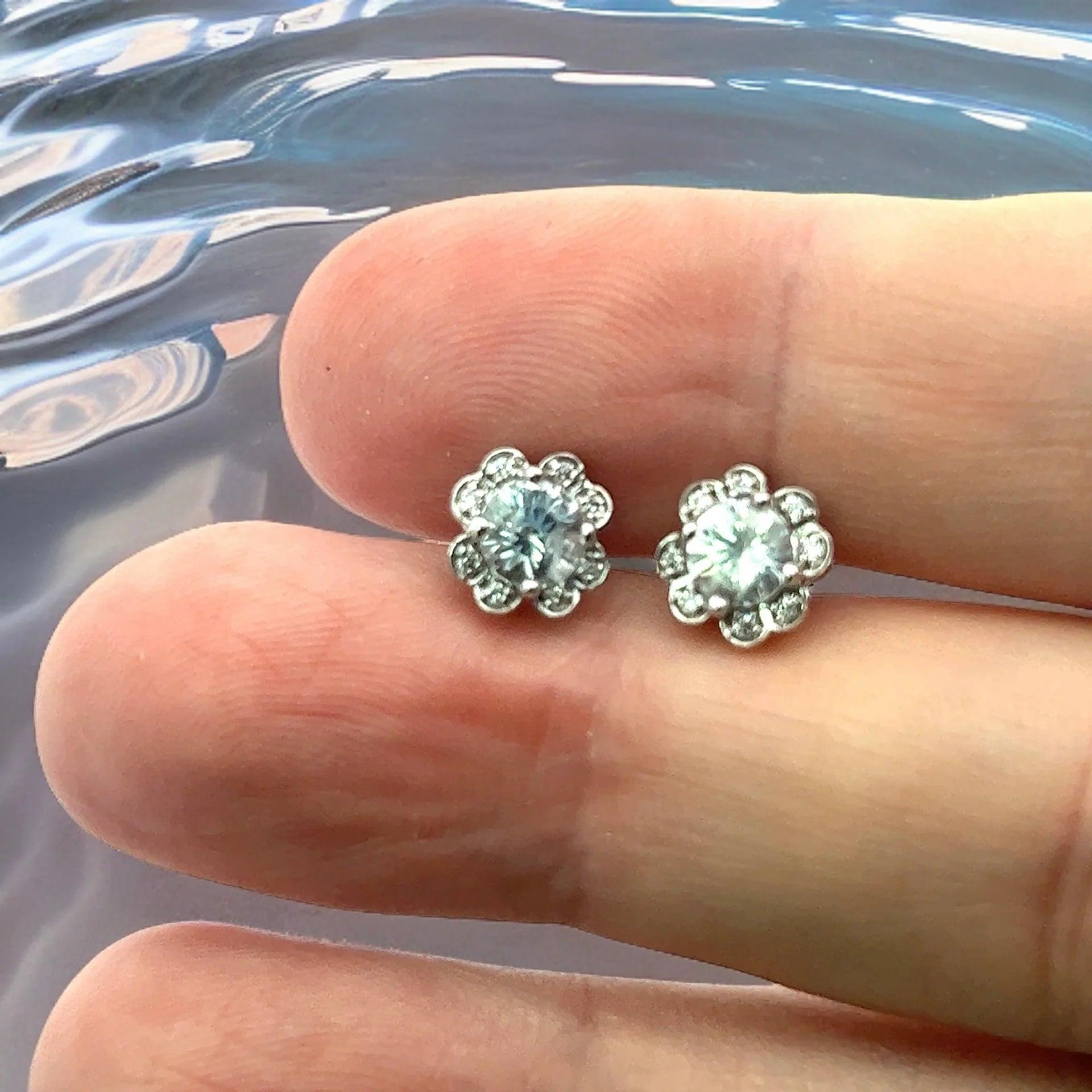 Natural Sapphire Diamond Stud Earrings 14k White Gold 1.62 TCW Certified For Sale 10