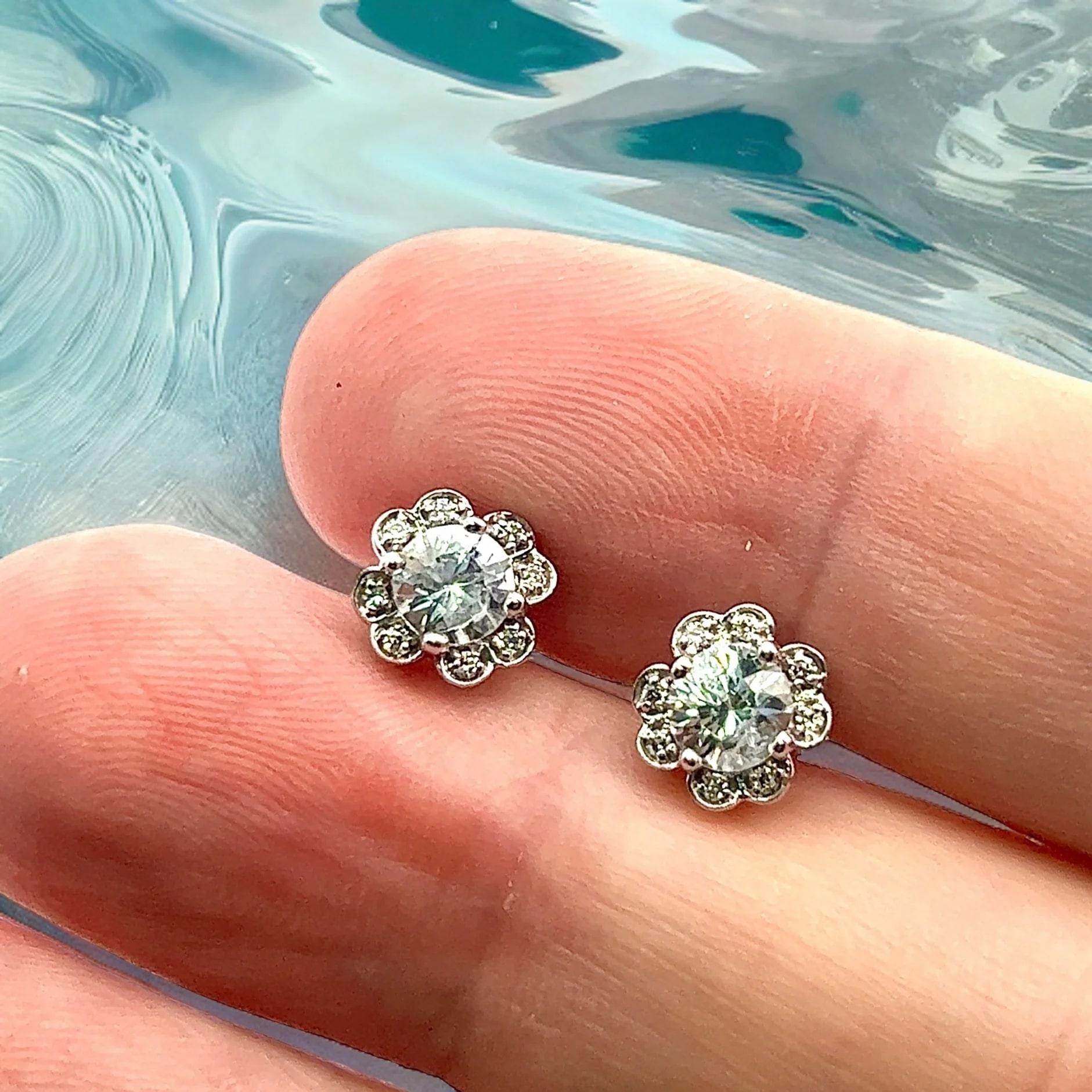 Natural Sapphire Diamond Stud Earrings 14k White Gold 1.62 TCW Certified For Sale 12