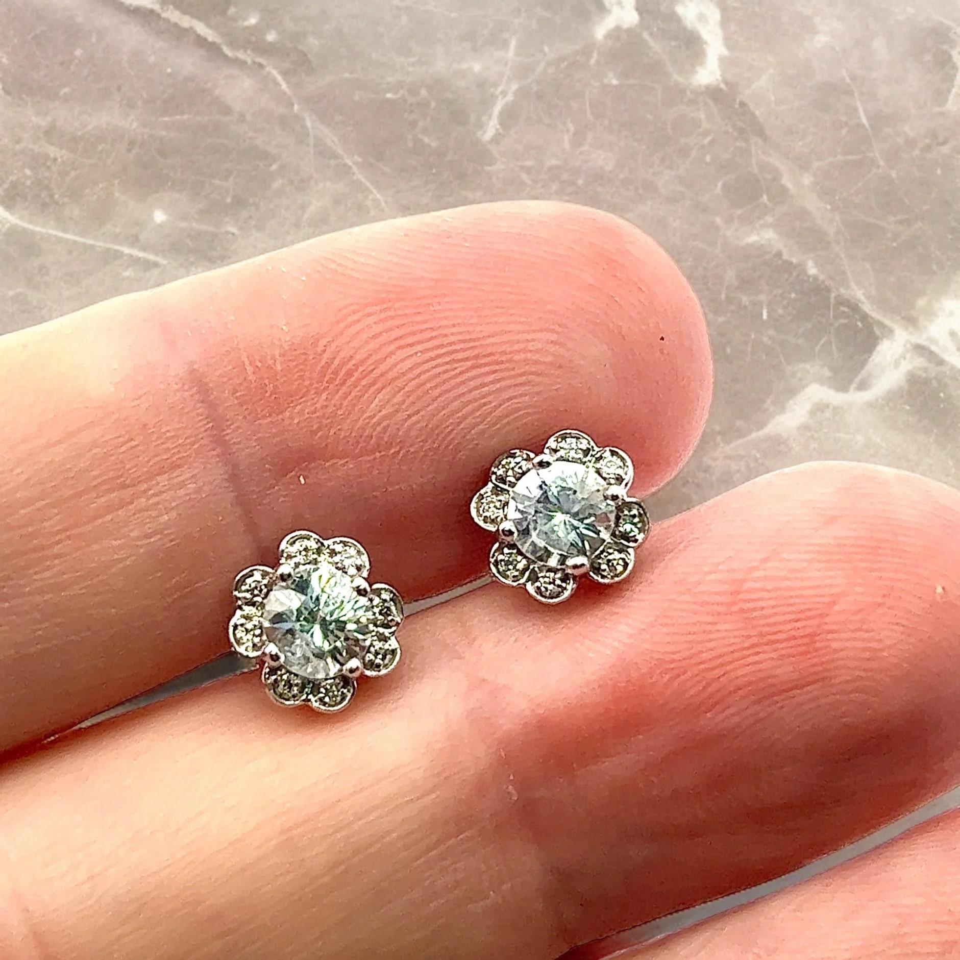 Natural Sapphire Diamond Stud Earrings 14k White Gold 1.62 TCW Certified For Sale 14
