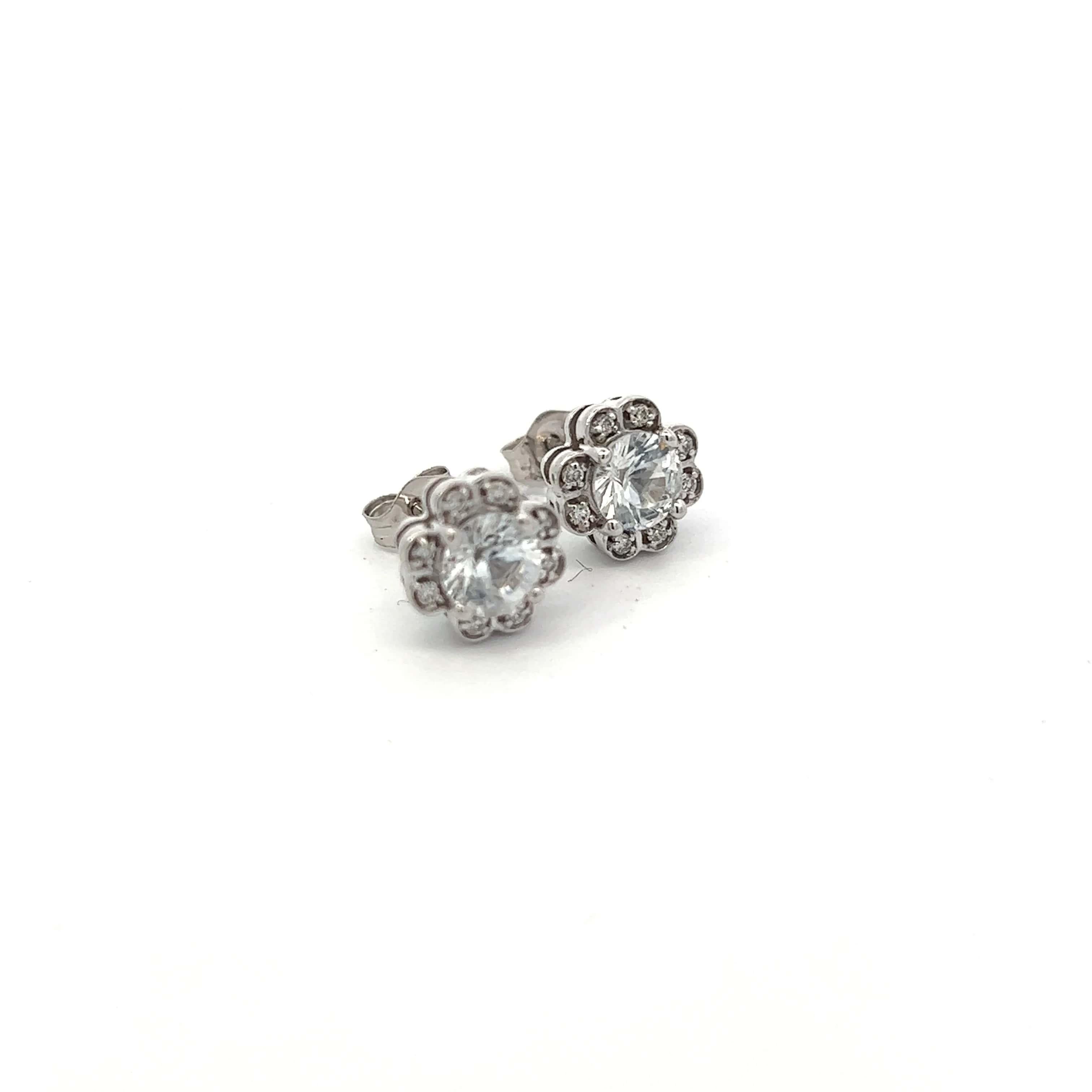 Women's Natural Sapphire Diamond Stud Earrings 14k White Gold 1.62 TCW Certified For Sale