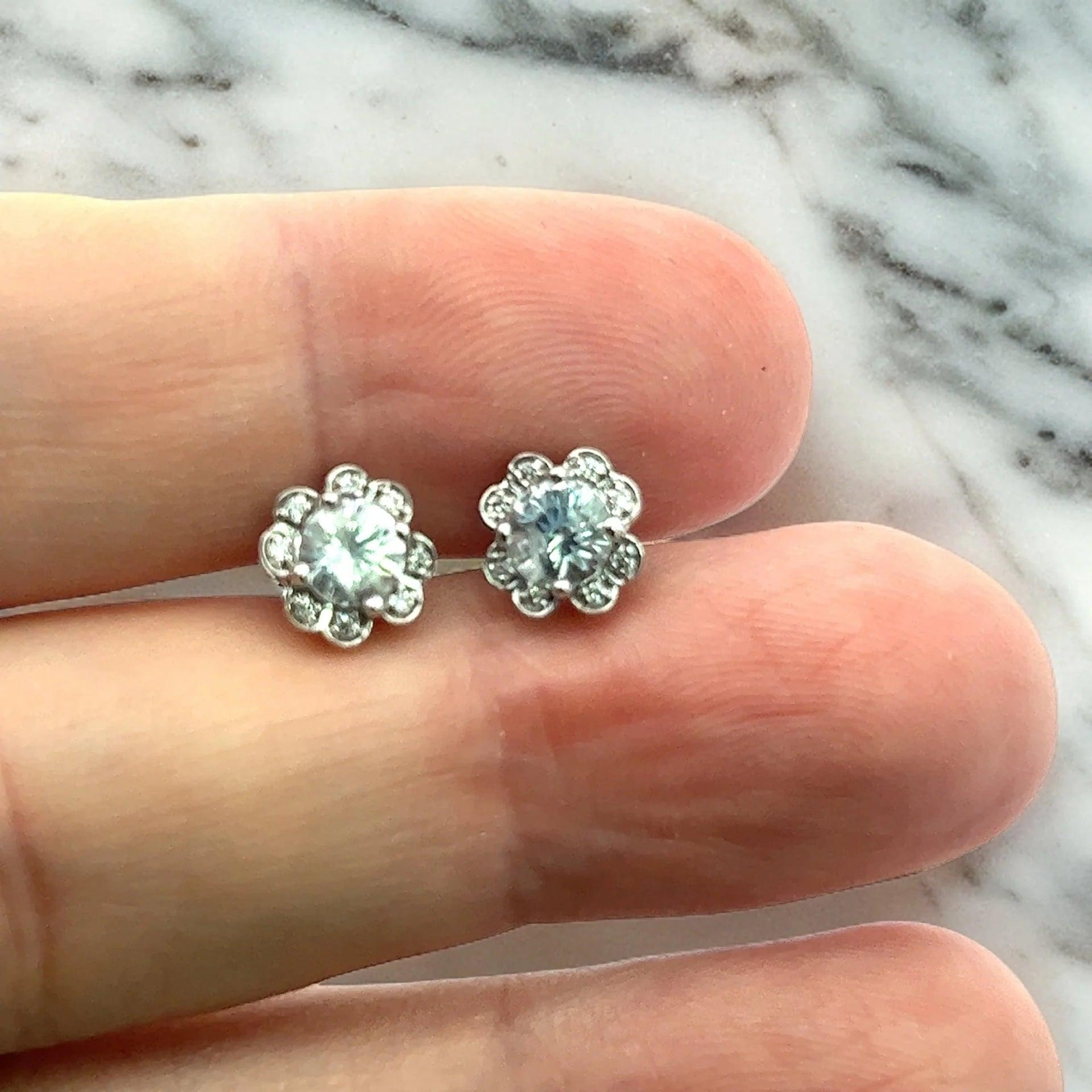 Natural Sapphire Diamond Stud Earrings 14k White Gold 1.62 TCW Certified For Sale 1