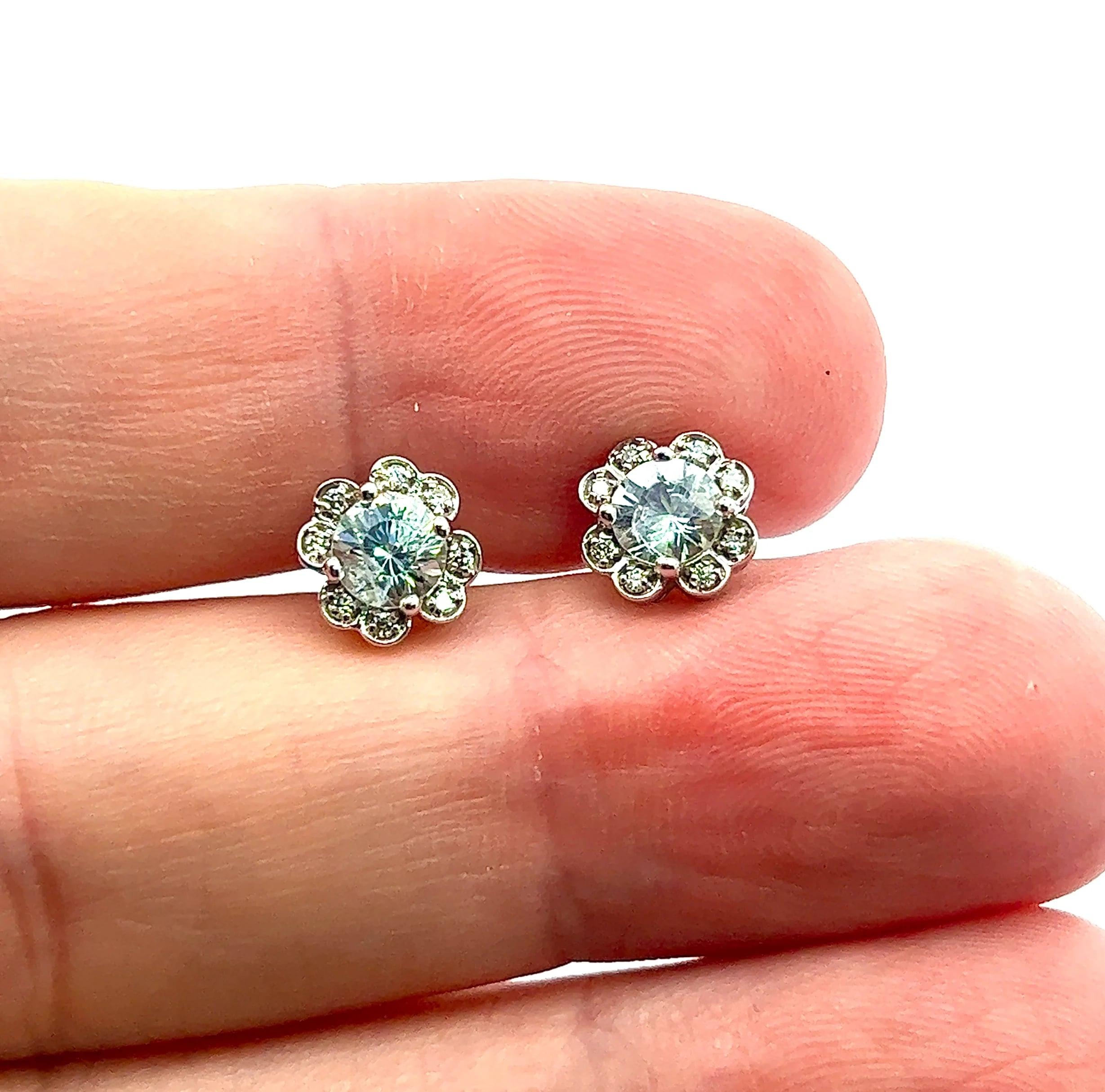 Natural Sapphire Diamond Stud Earrings 14k White Gold 1.62 TCW Certified For Sale 2