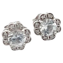 Natural Sapphire Diamond Stud Earrings 14k White Gold 1.62 TCW Certified 