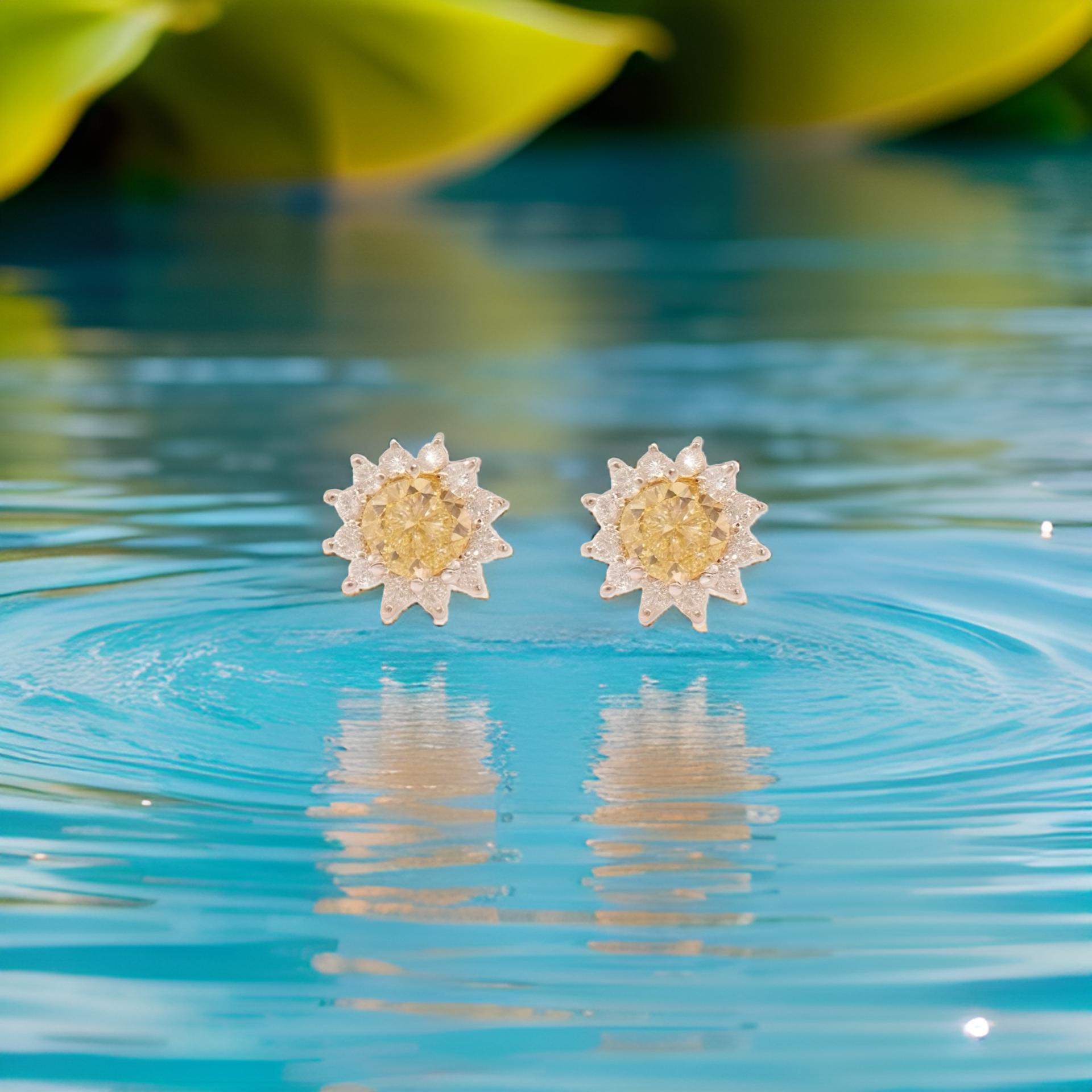 Boucles d'oreilles saphir naturel et diamant en or jaune 14k 2 TCW Certified Neuf - En vente à Brooklyn, NY