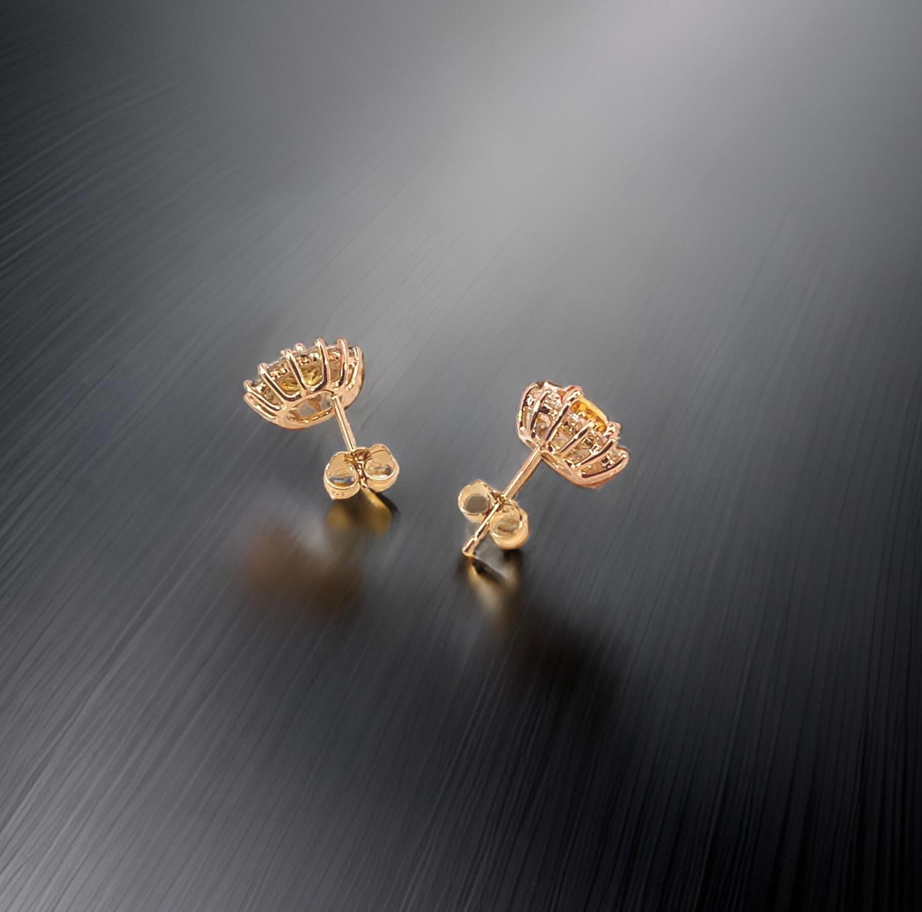 Boucles d'oreilles saphir naturel et diamant en or jaune 14k 2 TCW Certified en vente 2