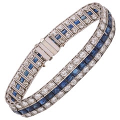 Antique Natural Sapphire and Diamond Tennis Bracelet