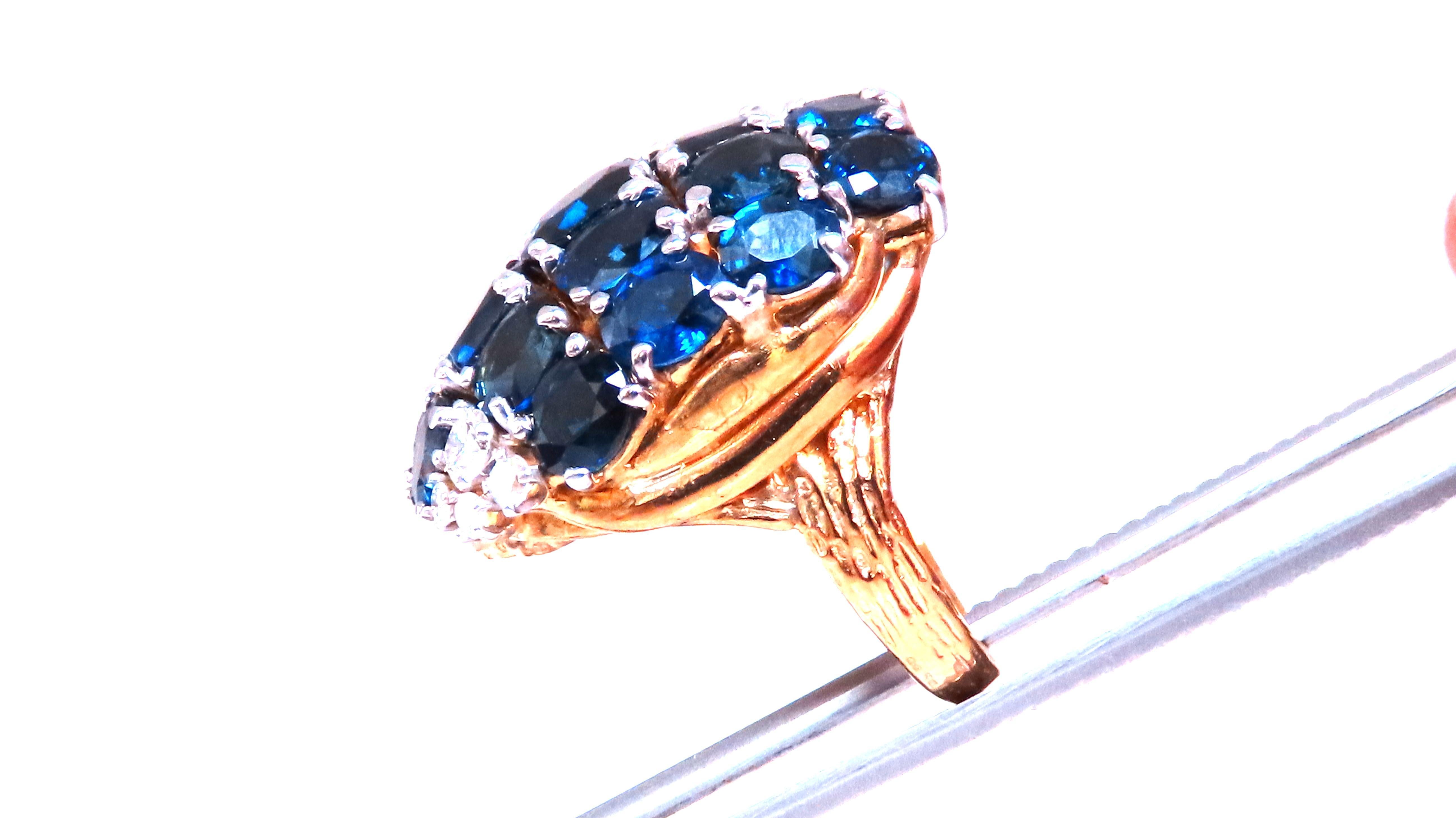 Contemporary Natural Sapphire Diamonds Cluster Dome Ring Vintage Revisit Prime 14Kt 12438 For Sale