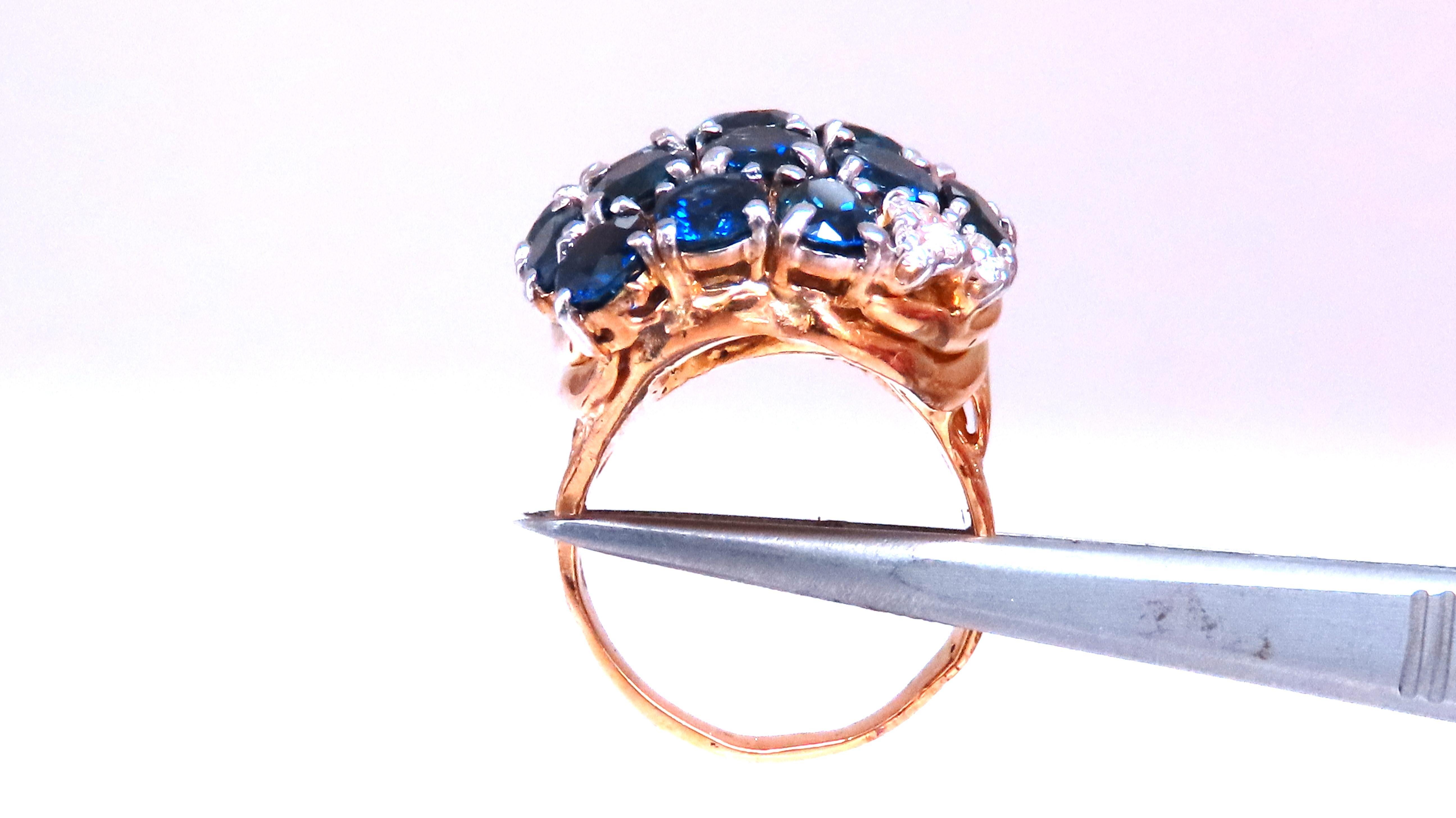 Natural Sapphire Diamonds Cluster Dome Ring Vintage Revisit Prime 14Kt 12438 In Excellent Condition For Sale In New York, NY