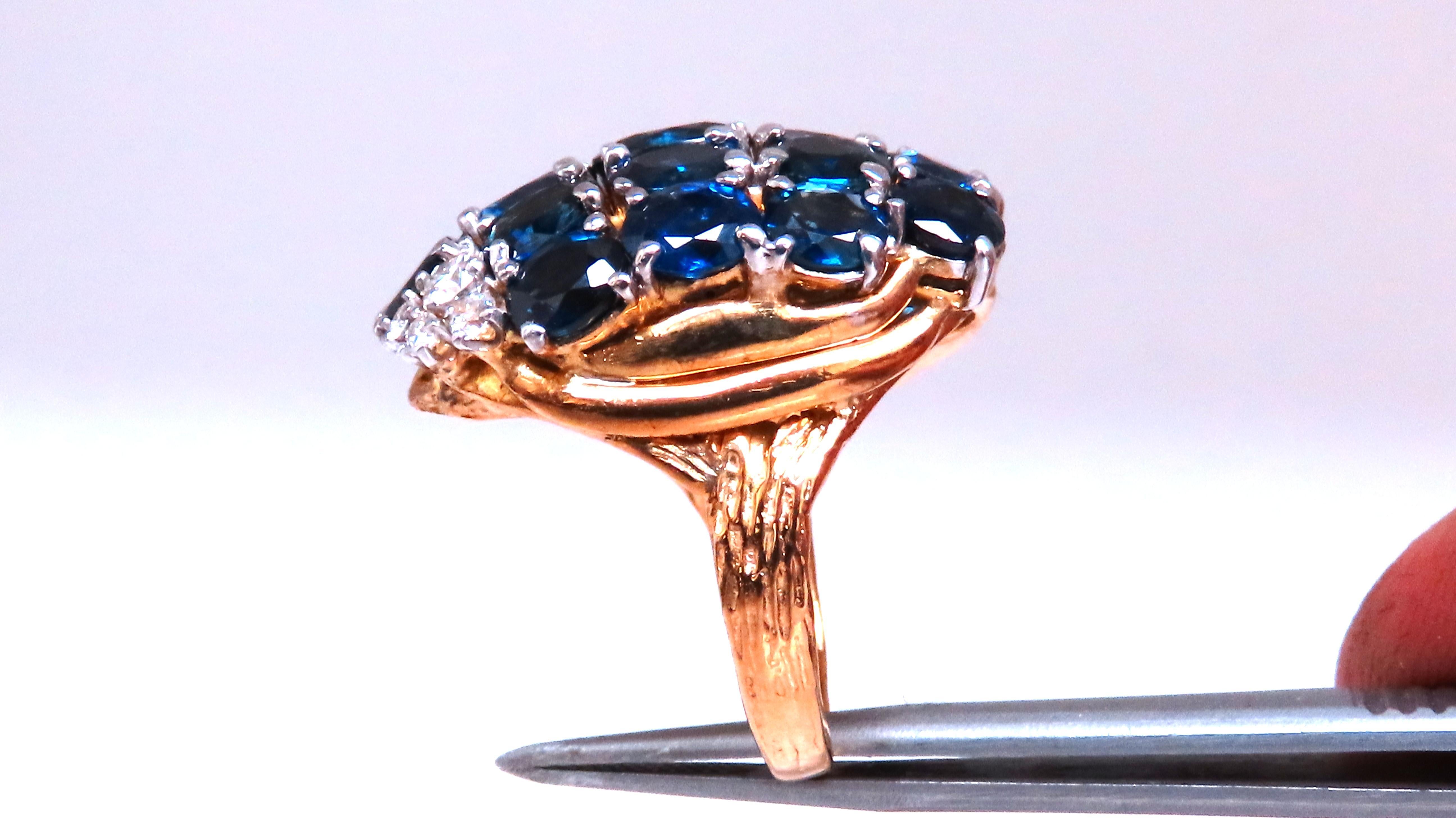 Women's Natural Sapphire Diamonds Cluster Dome Ring Vintage Revisit Prime 14Kt 12438 For Sale