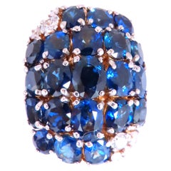 Natural Sapphire Diamonds Cluster Dome Ring Vintage Revisit Prime 14Kt 12438*
