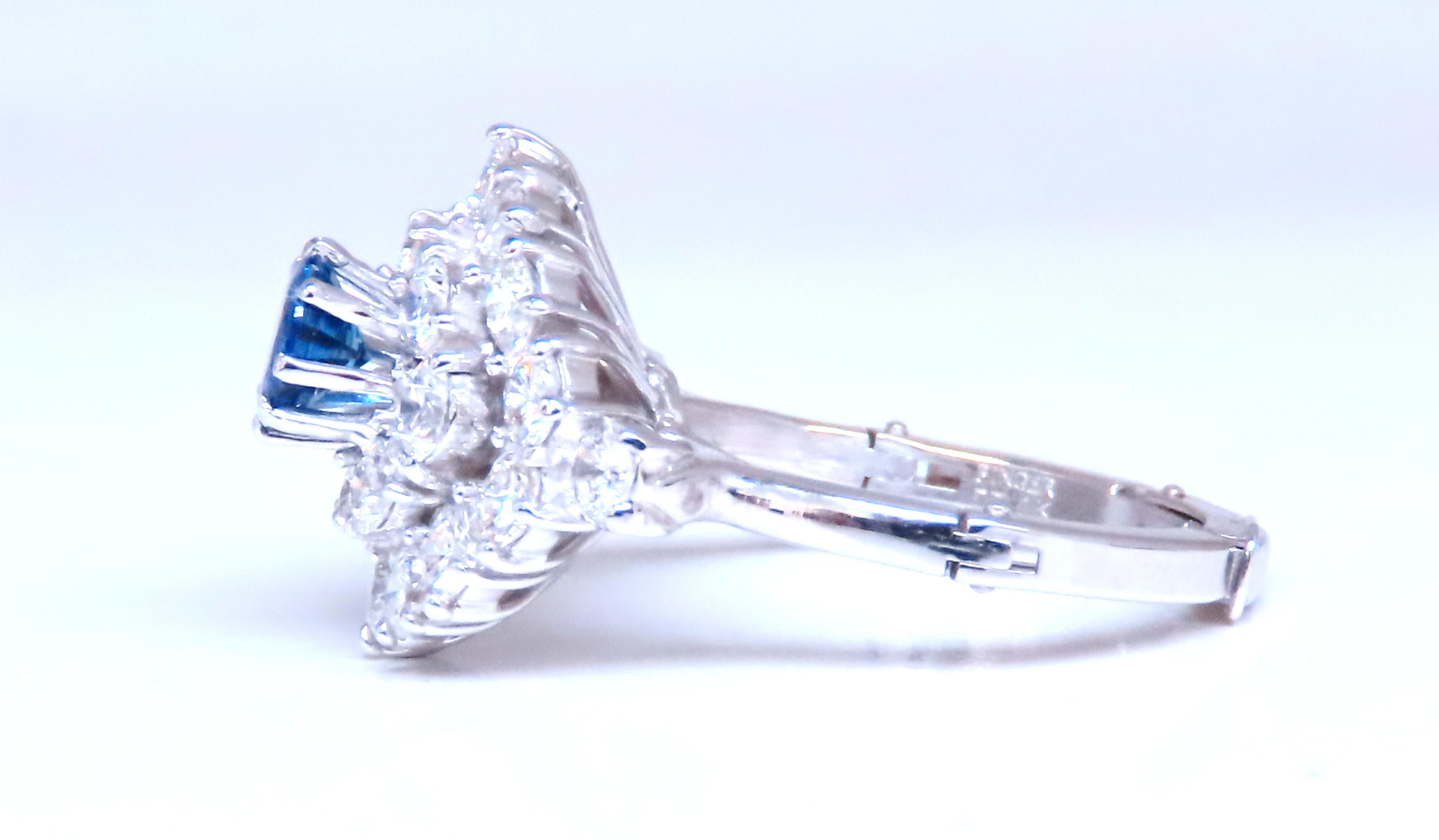 Modern Natural Sapphire Diamonds Cluster Ring 14kt Gold Arthritis Accessible 12437 For Sale