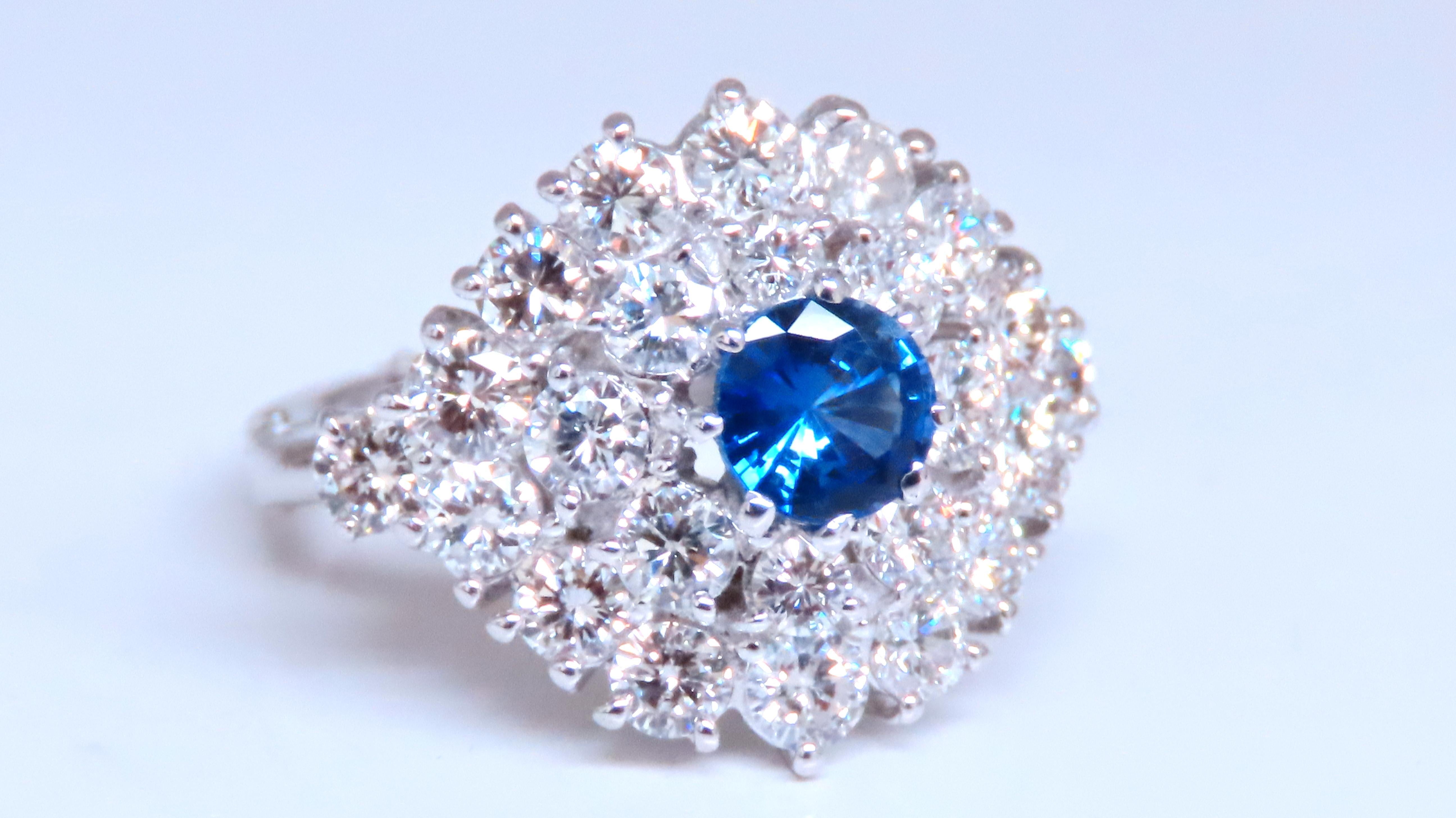 Round Cut Natural Sapphire Diamonds Cluster Ring 14kt Gold Arthritis Accessible 12437 For Sale
