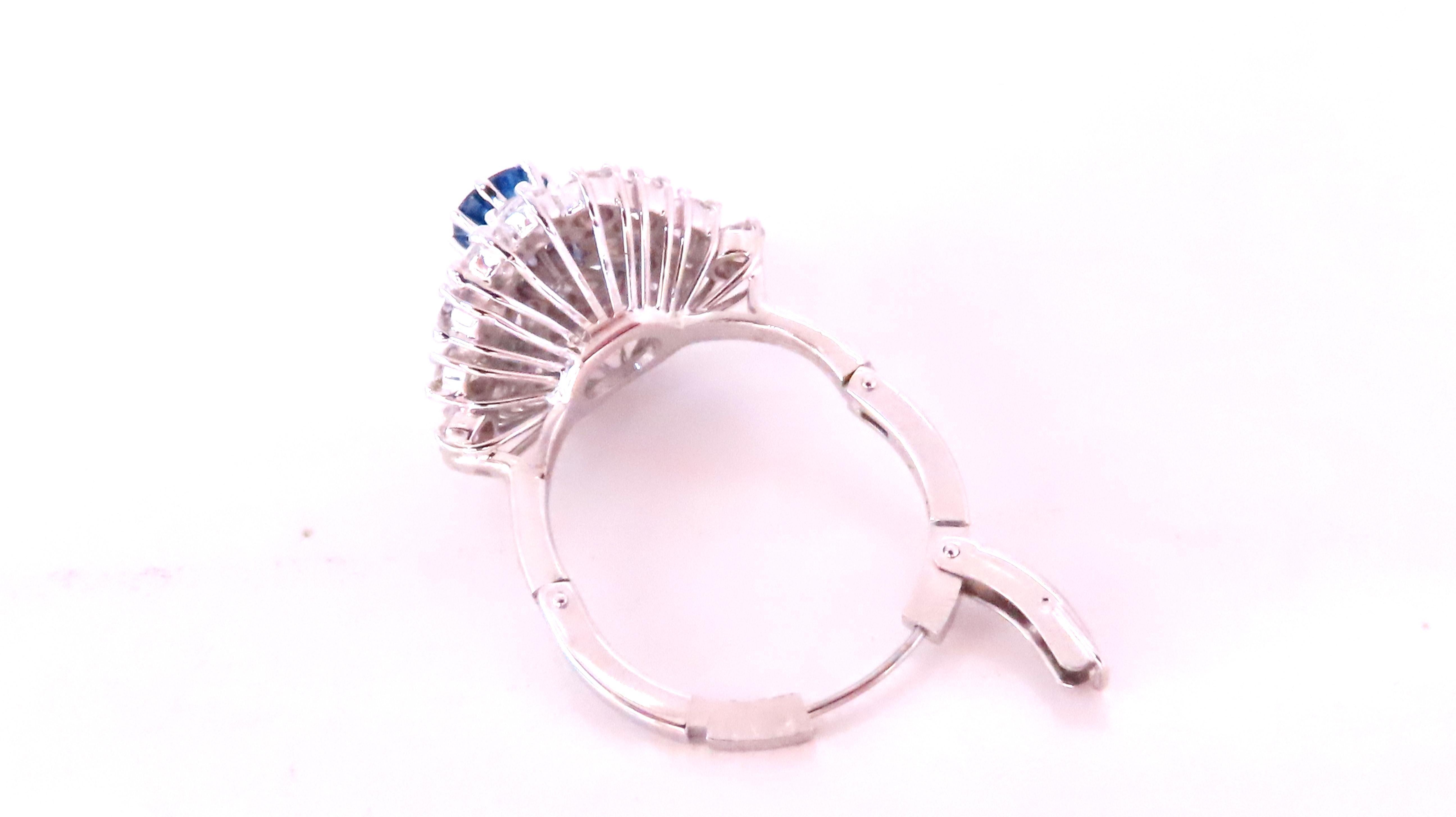 Women's Natural Sapphire Diamonds Cluster Ring 14kt Gold Arthritis Accessible 12437 For Sale