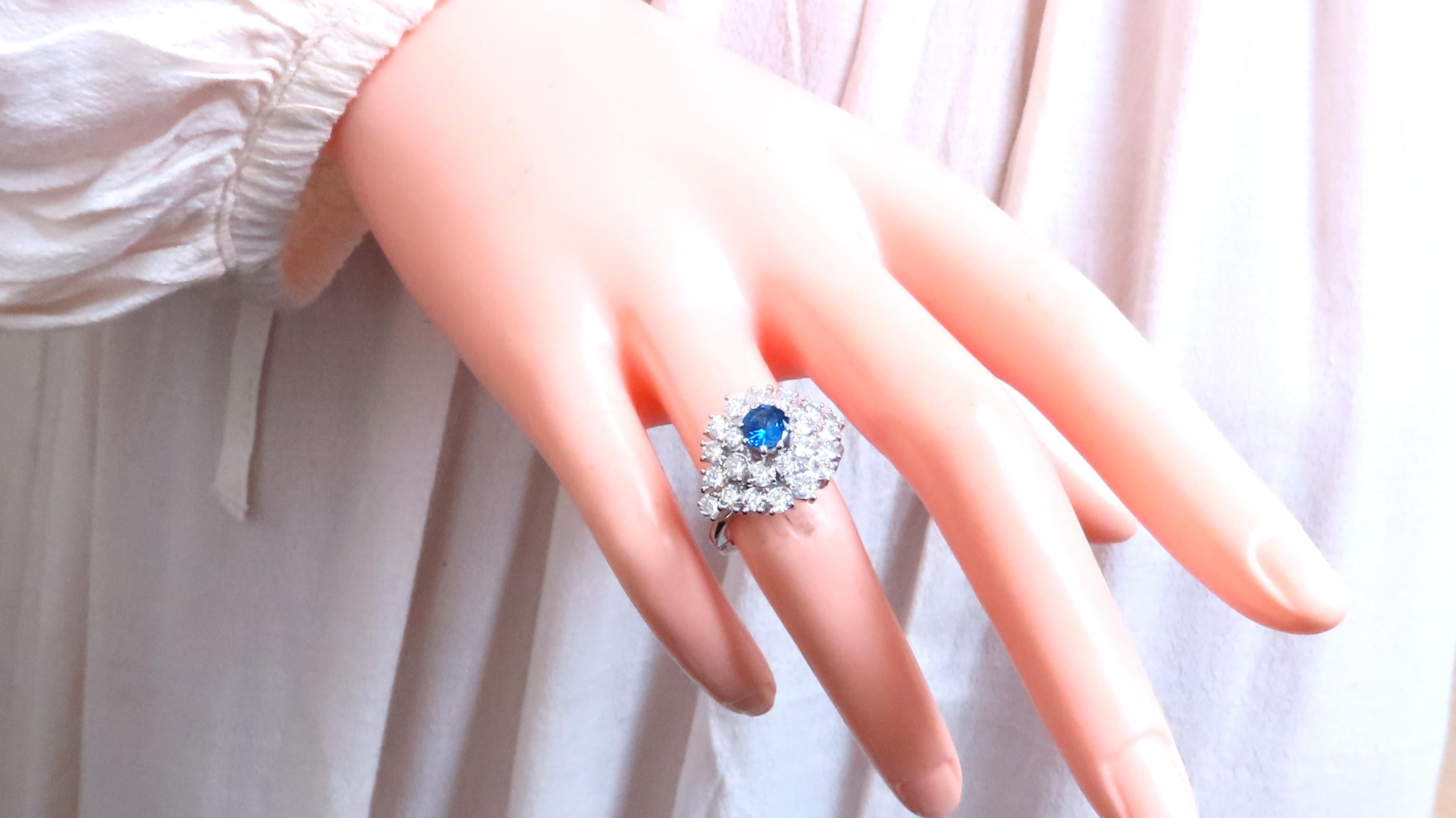 Natural Sapphire Diamonds Cluster Ring 14kt Gold Arthritis Accessible 12437 1