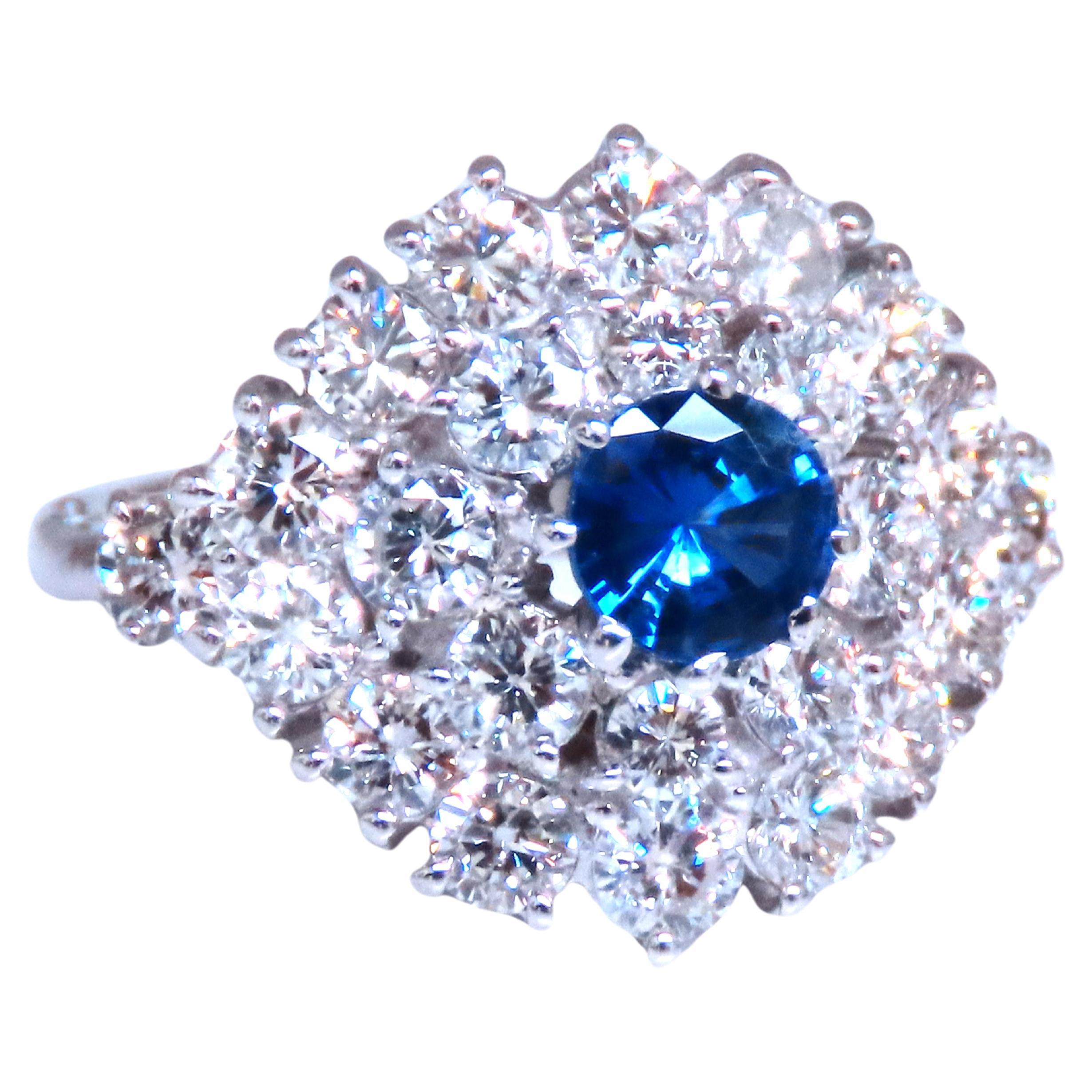 Natural Sapphire Diamonds Cluster Ring 14kt Gold Arthritis Accessible 12437 For Sale